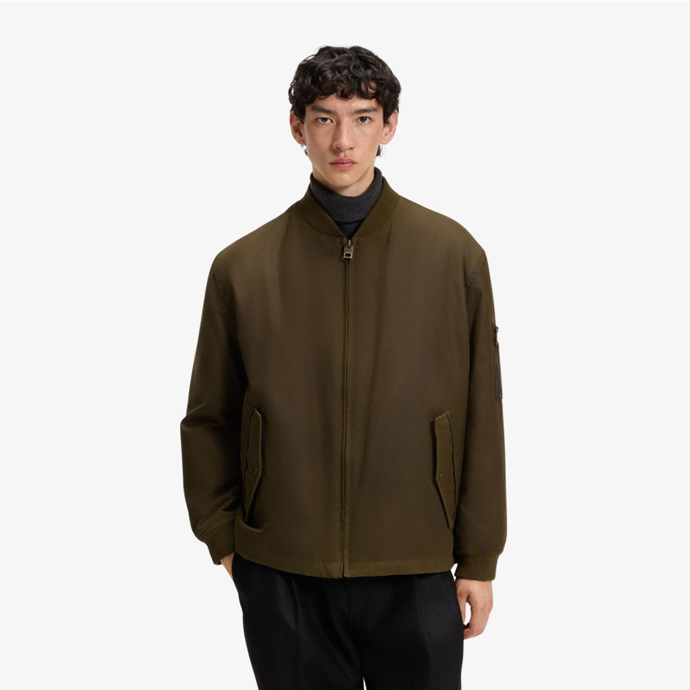 HUGO - Áo bomber vải cotton phủ sáp với gấu áo có thể điều chỉnh