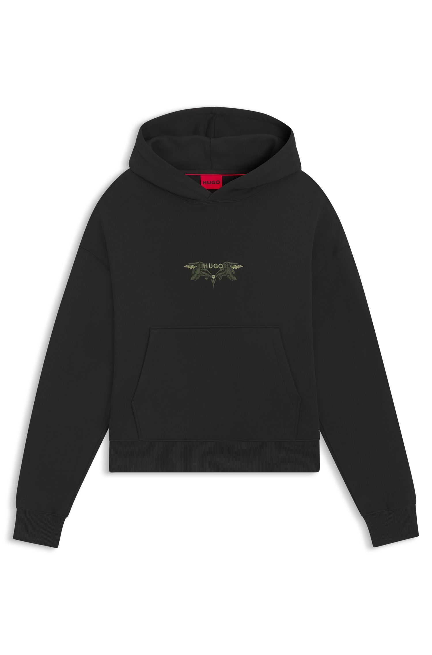 HUGO - Áo hoodie vải cotton-terry thêu họa tiết