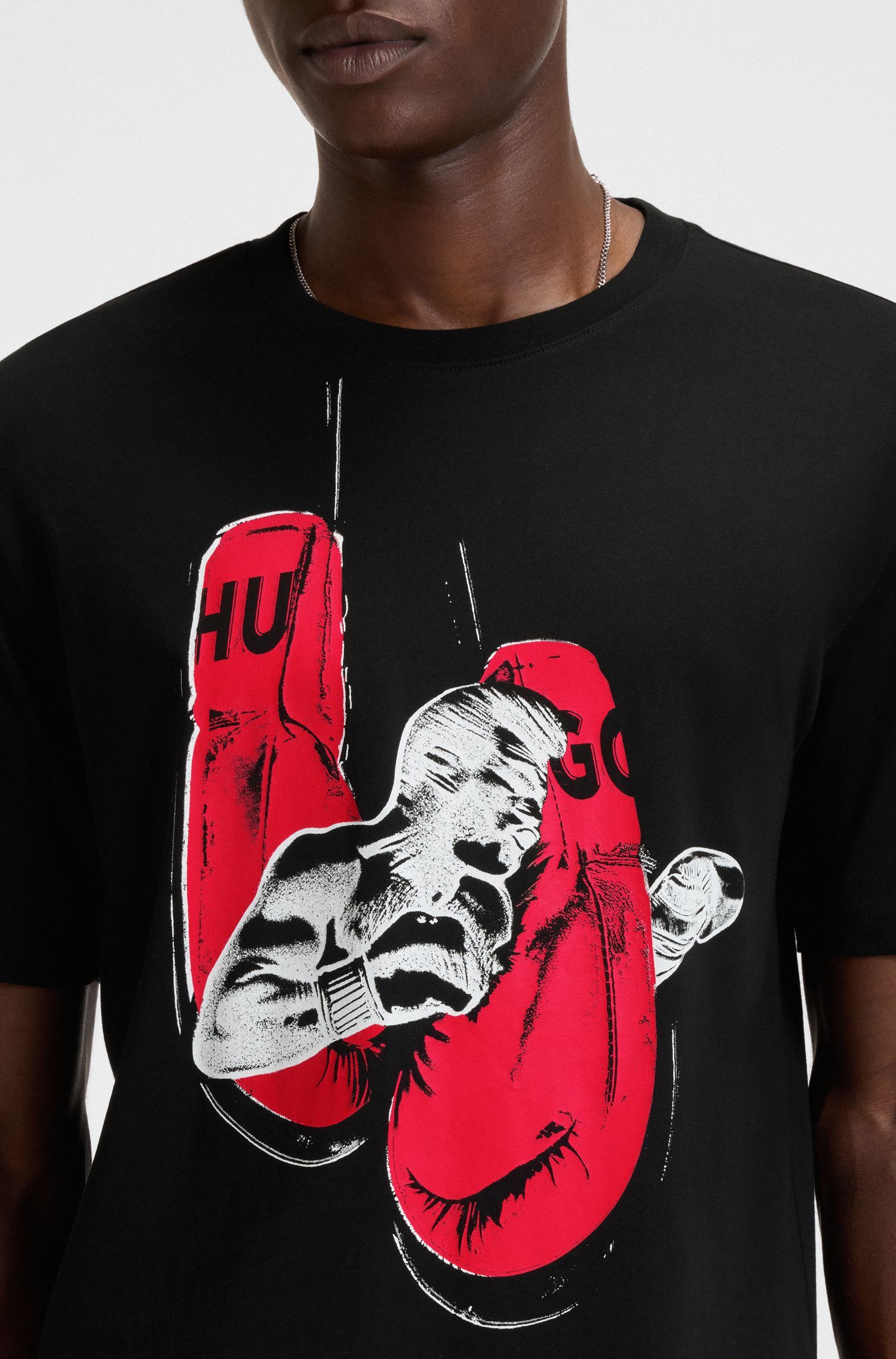 HUGO - Áo thun cotton in hình boxing