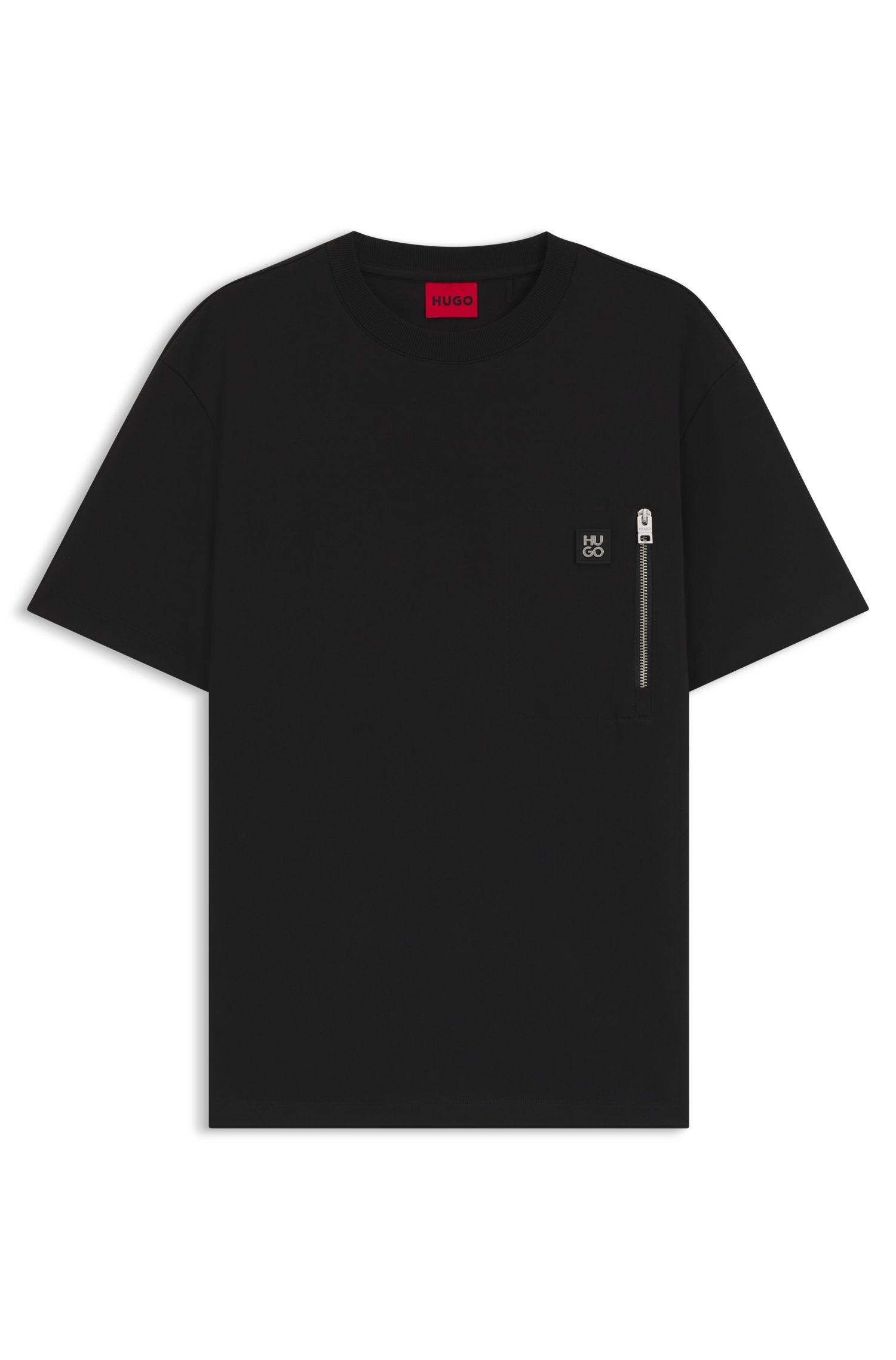 HUGO - Áo thun cotton interlock túi khóa kéo