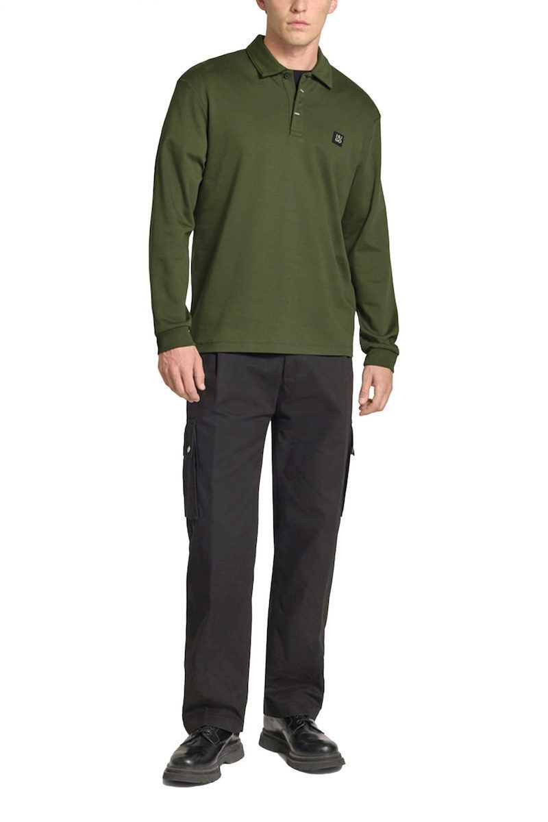 HUGO - Áo sweatshirt kiểu polo với hàng nẹp cúc áo ẩn