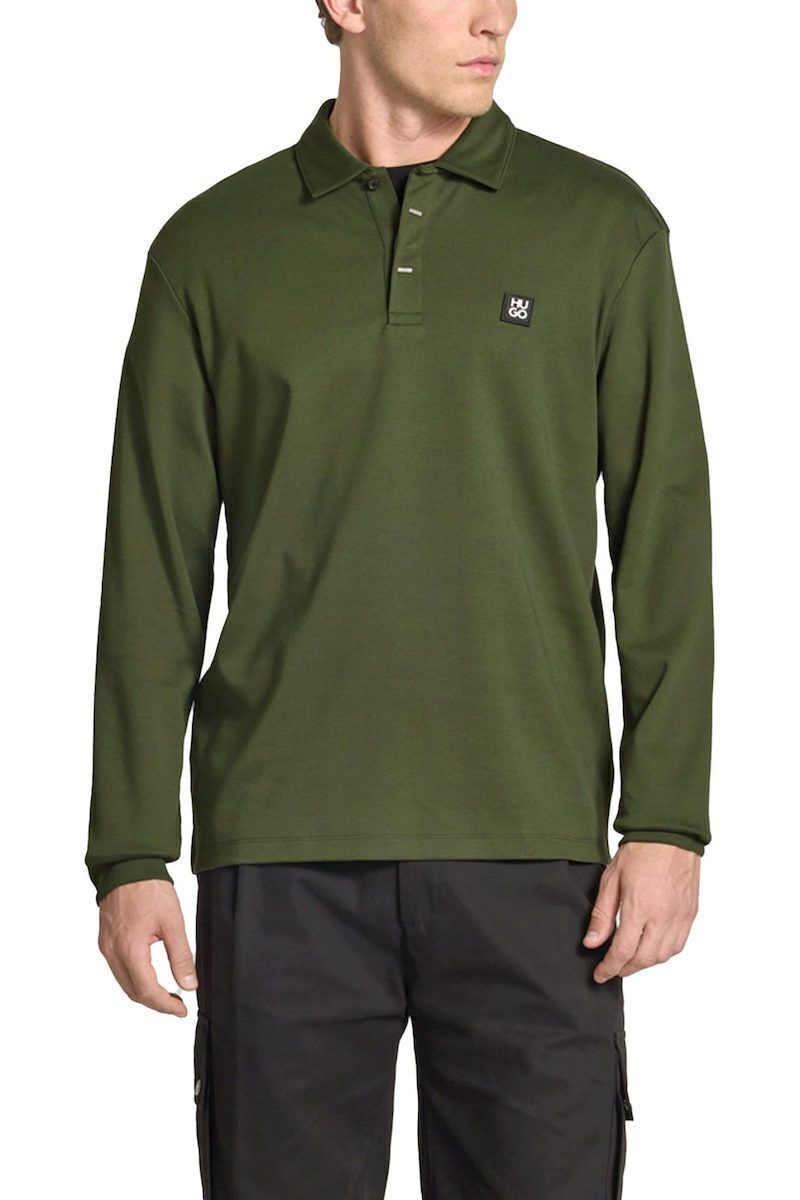 HUGO - Áo sweatshirt kiểu polo với hàng nẹp cúc áo ẩn
