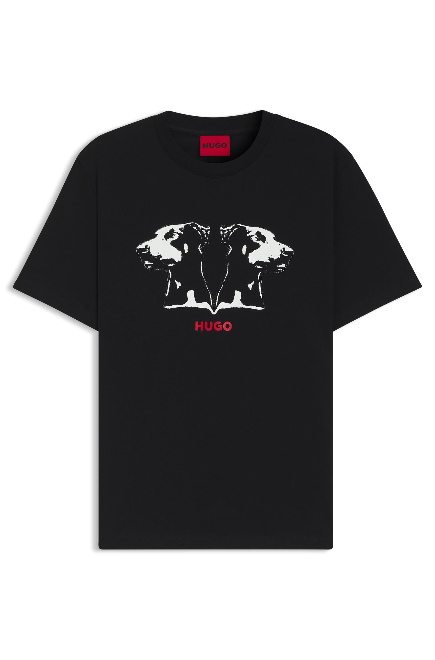 HUGO - Áo thun cotton jersey họa tiết logo phối