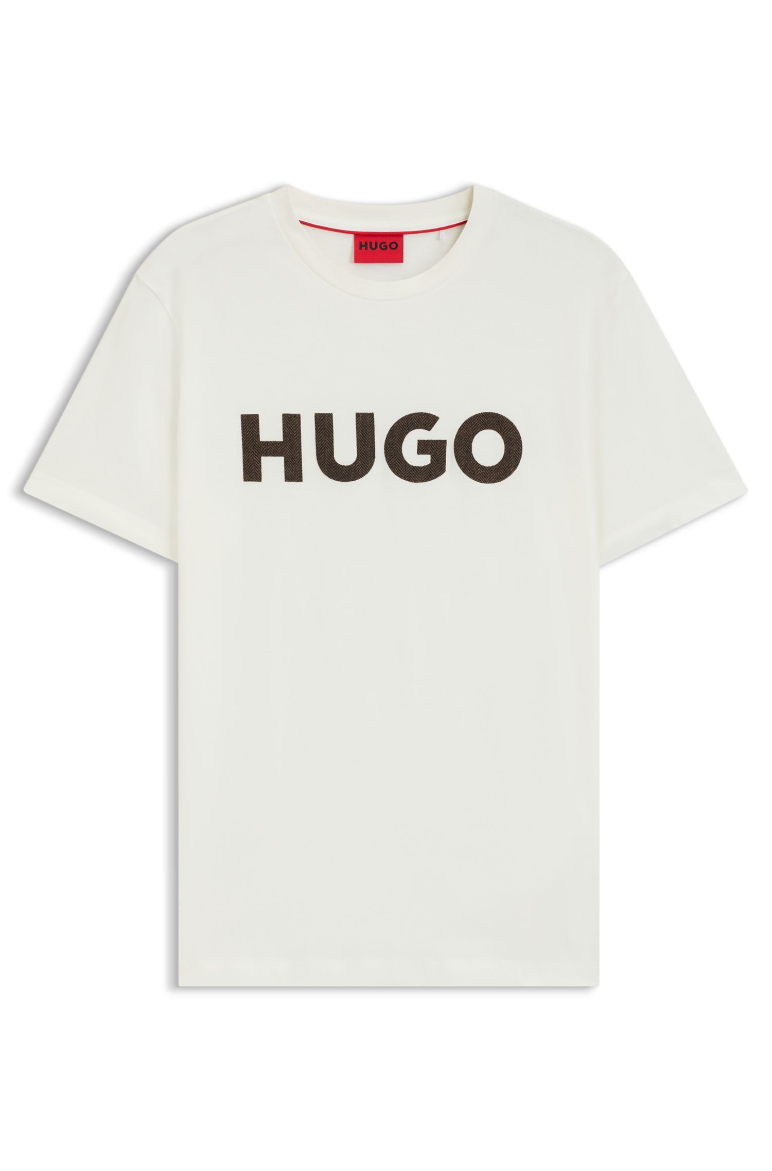 HUGO - Áo thun vải jersey cotton với logo herringbone
