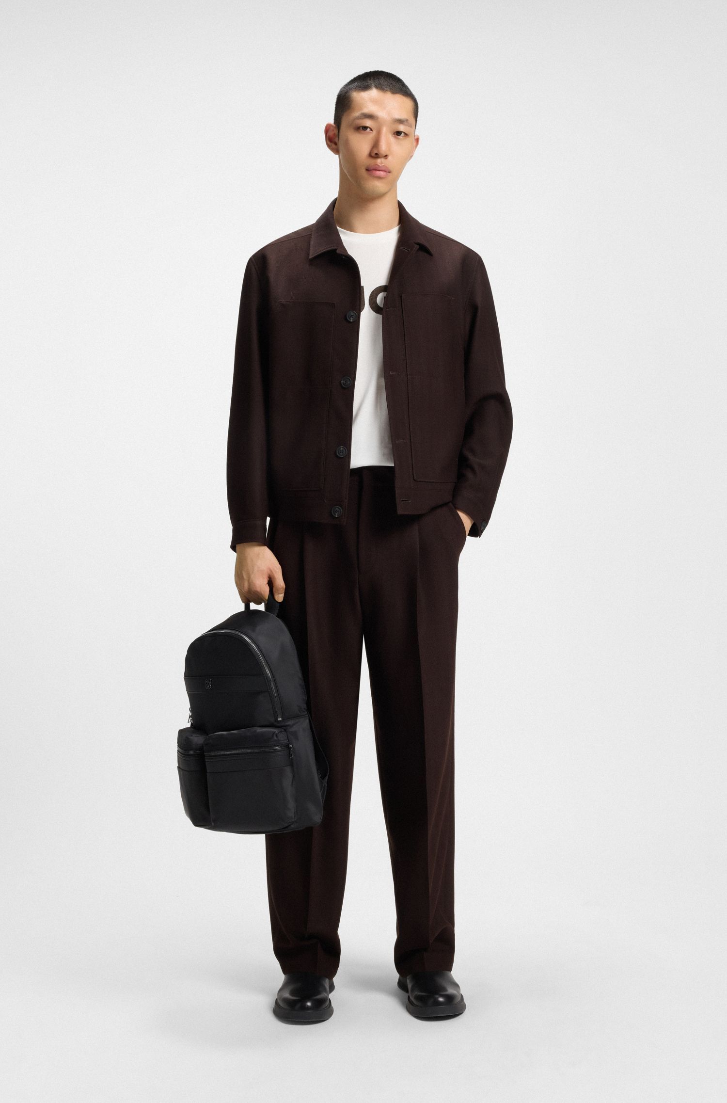 HUGO - Áo thun vải jersey cotton với logo herringbone