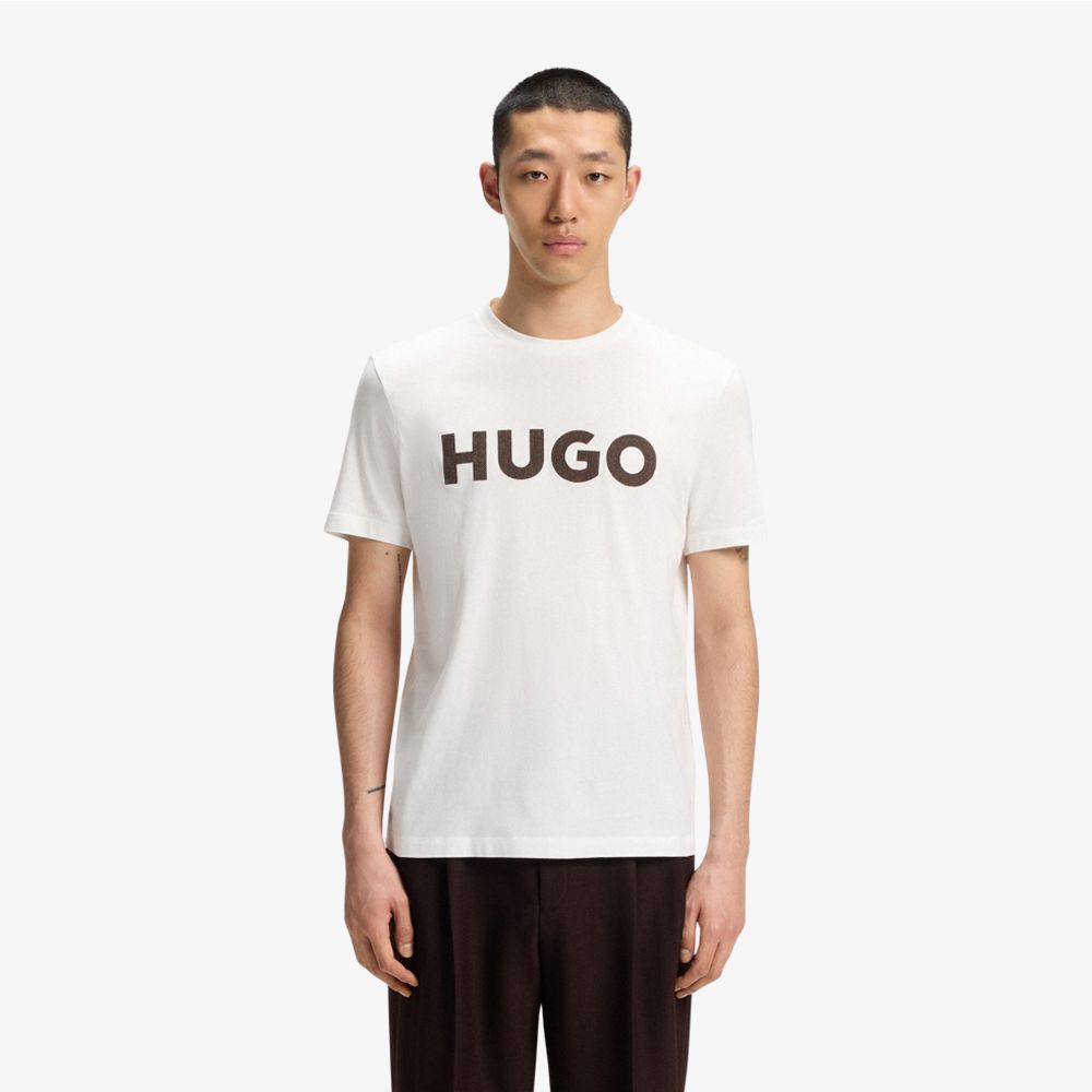 HUGO - Áo thun vải jersey cotton với logo herringbone