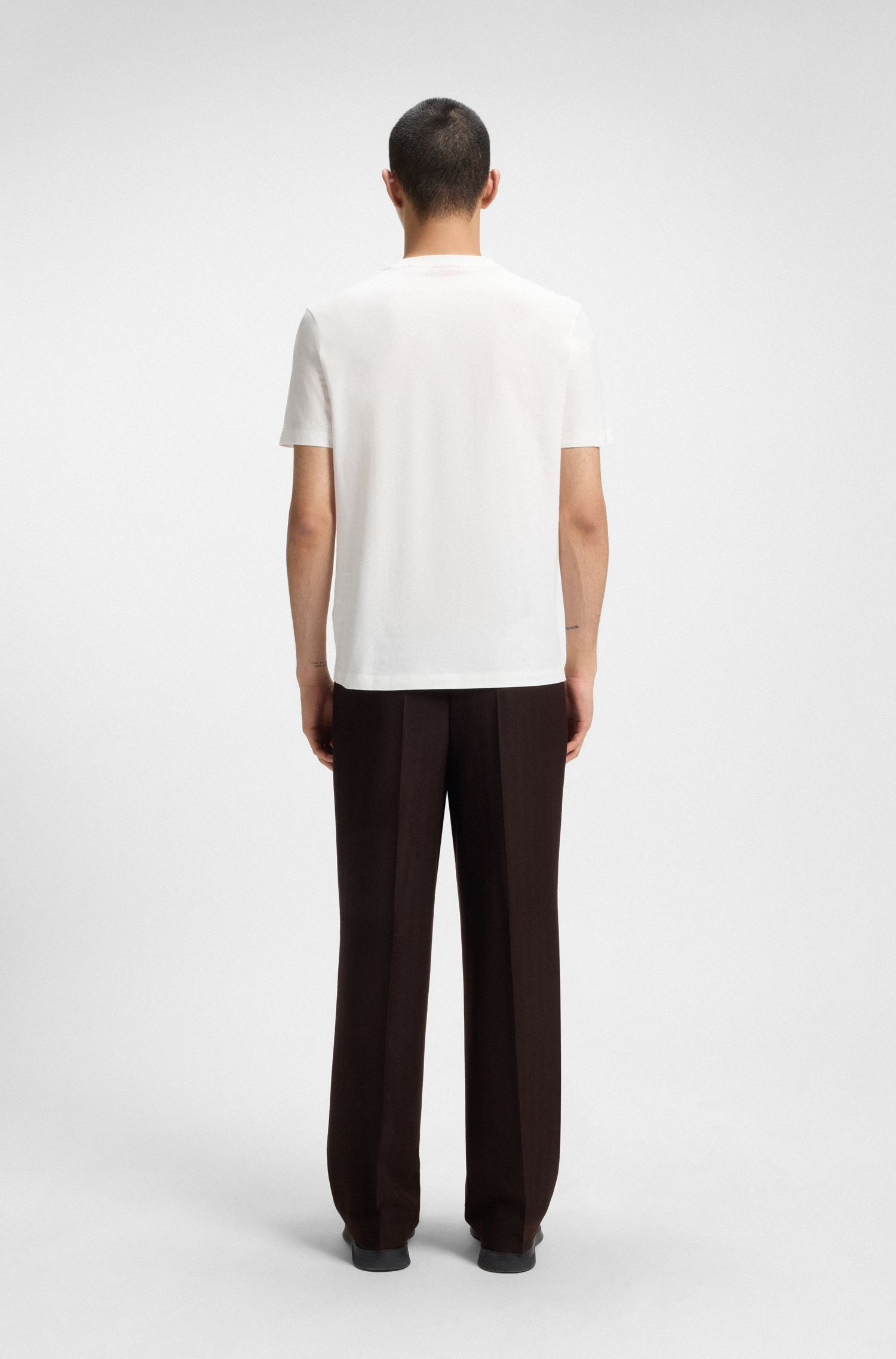 HUGO - Áo thun vải jersey cotton với logo herringbone