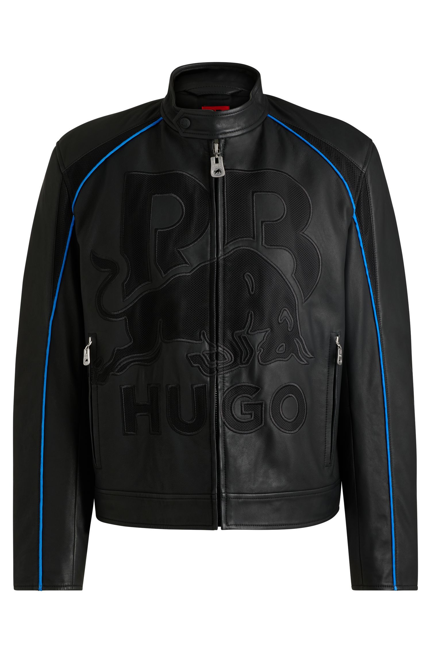 HUGO x RB Áo khoác da dáng ôm với logo lưới phá cách