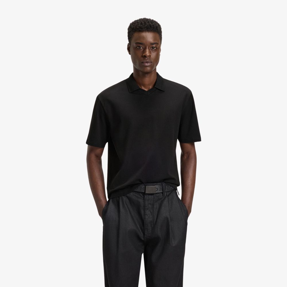 HUGO - Áo polo dáng relaxed fit cotton piqué co giãn mercerized