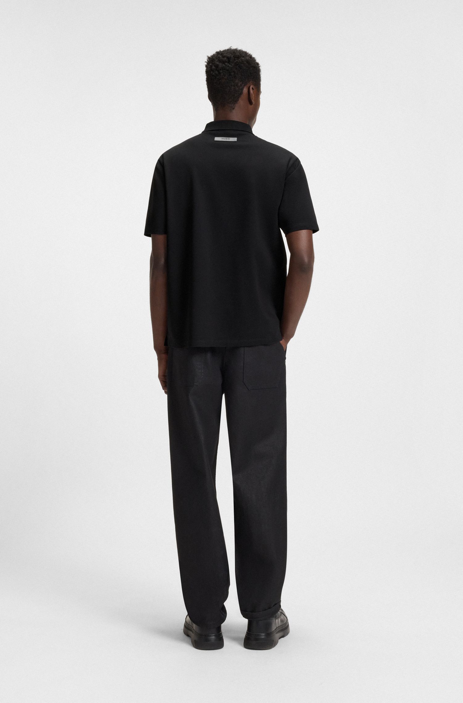 HUGO - Áo polo dáng relaxed fit cotton piqué co giãn mercerized