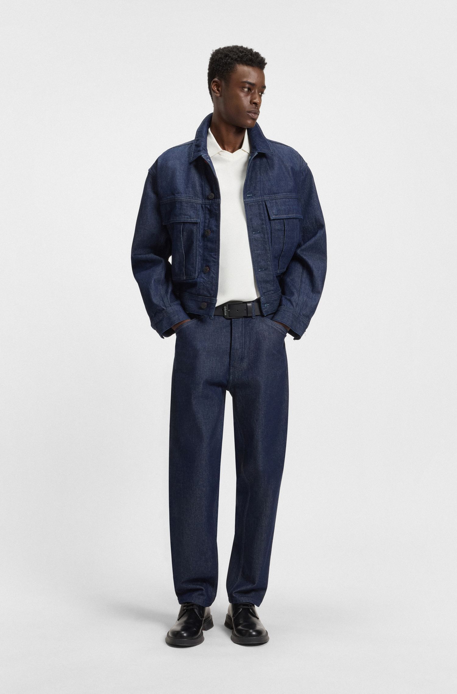 HUGO - Áo polo dáng relaxed fit cotton piqué co giãn mercerized