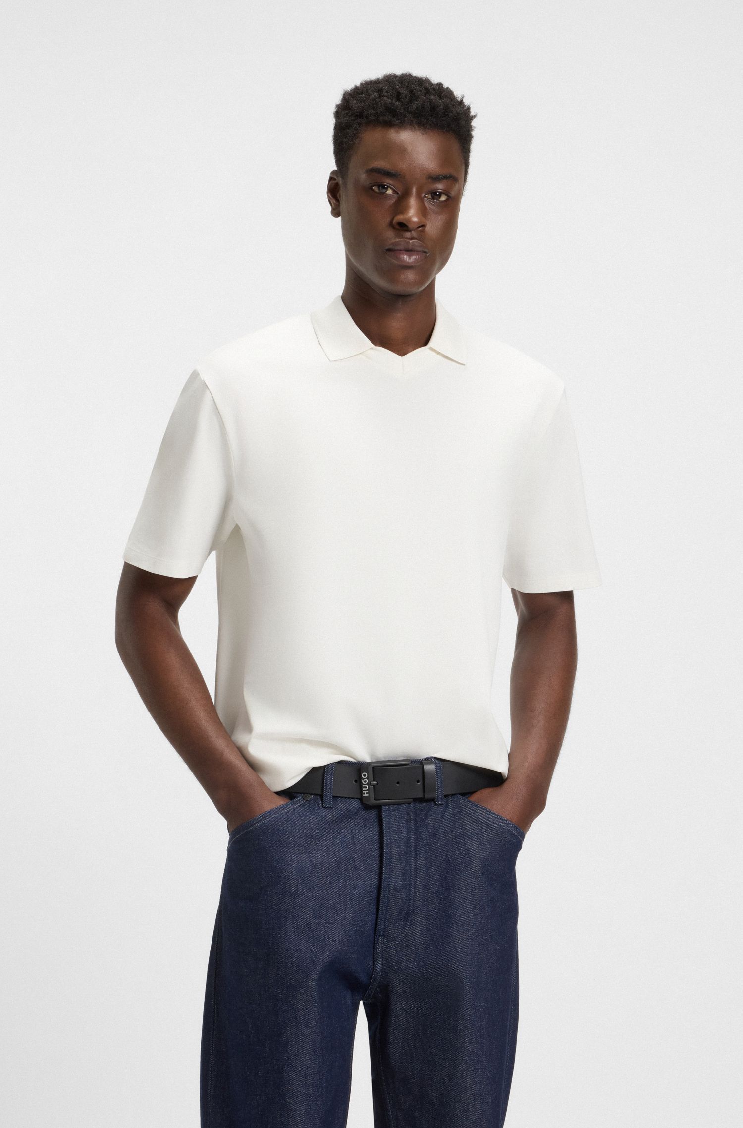 Áo polo dáng relaxed fit cotton piqué co giãn mercerized