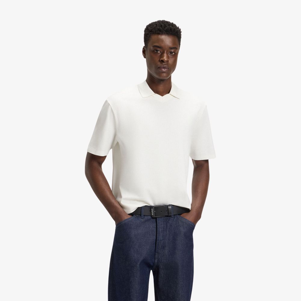 HUGO - Áo polo dáng relaxed fit cotton piqué co giãn mercerized