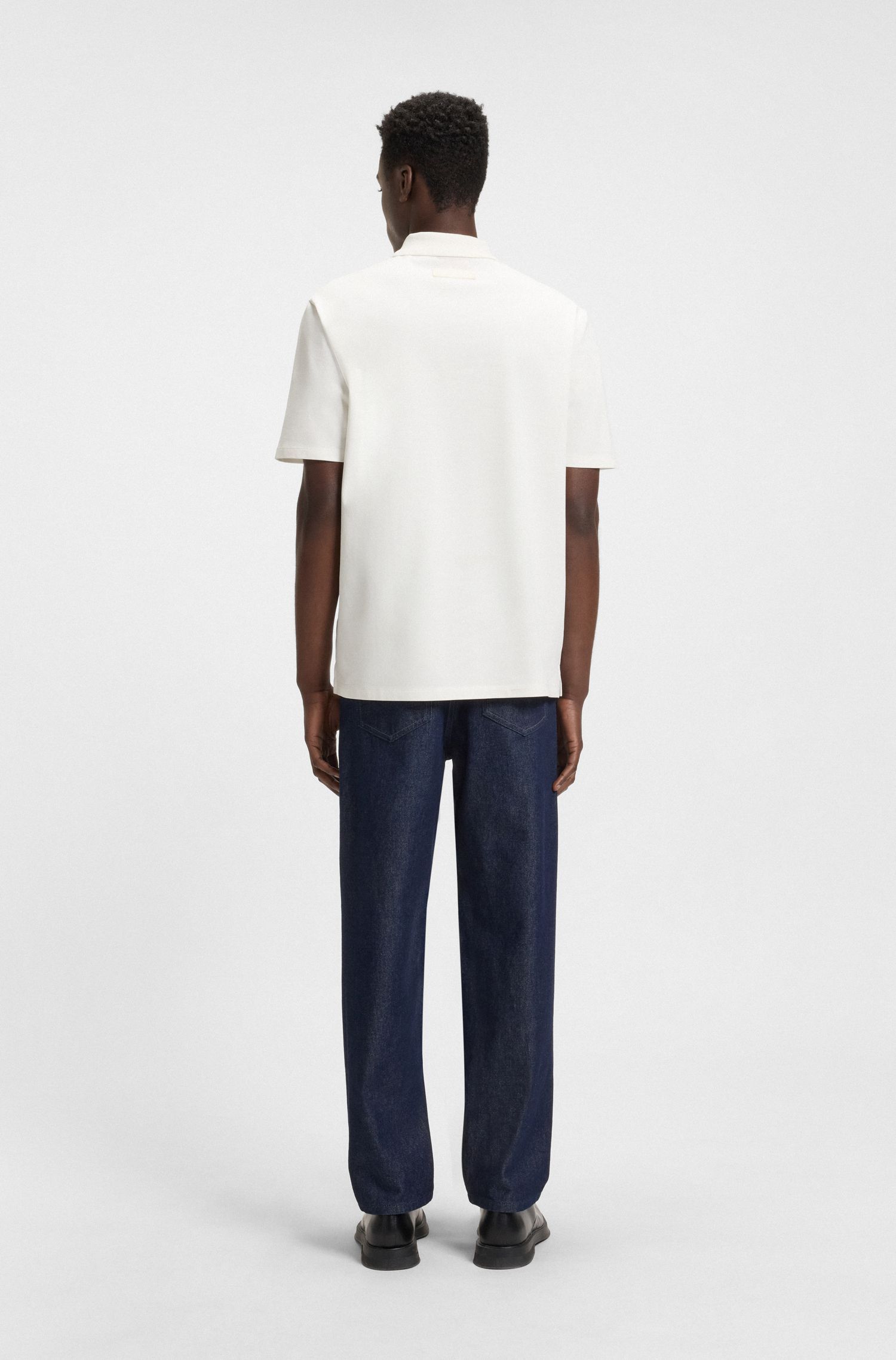 HUGO - Áo polo dáng relaxed fit cotton piqué co giãn mercerized