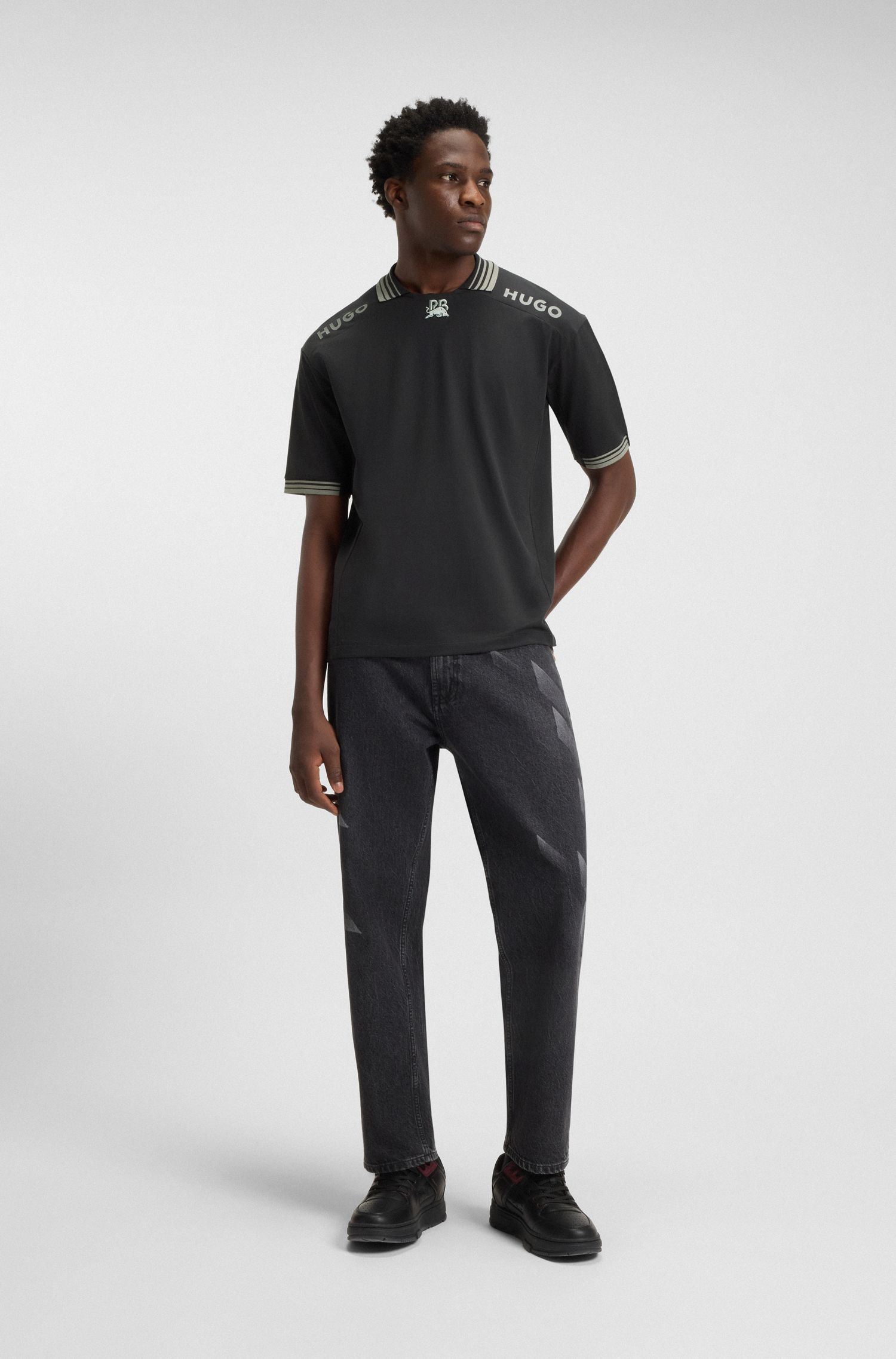 HUGO - Áo polo HUGO x RB có logo và viền phối màu