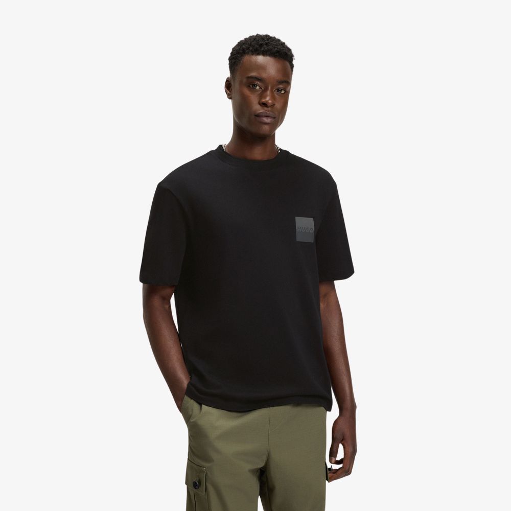 HUGO - Áo thun dáng relaxed fit cotton họa tiết logo tách