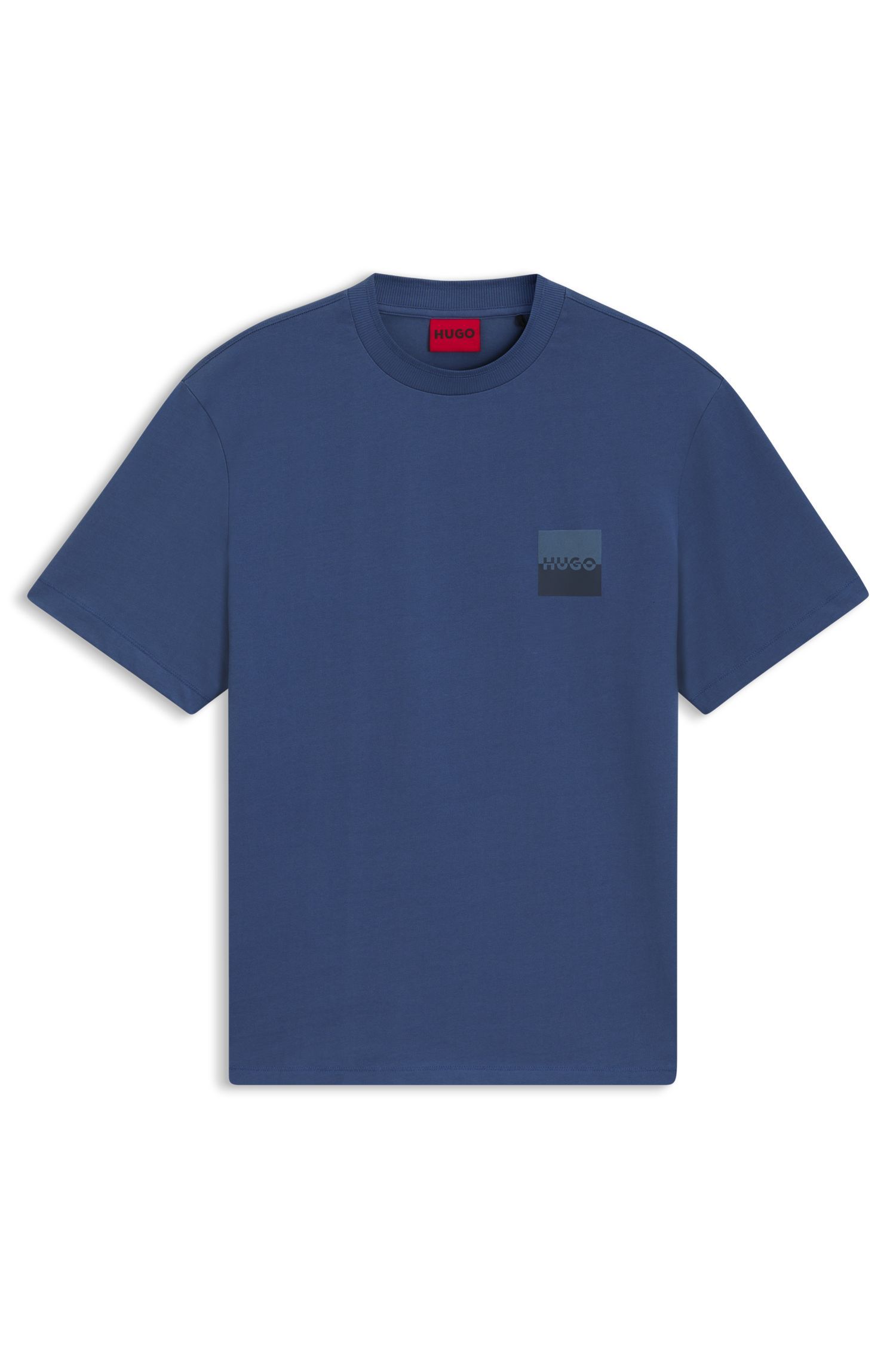 HUGO - Áo thun dáng relaxed fit cotton họa tiết logo tách