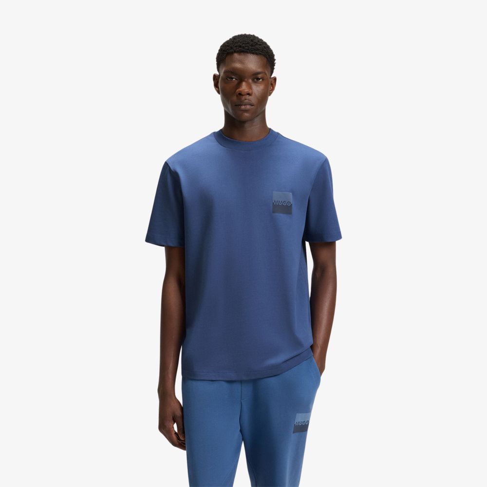 HUGO - Áo thun dáng relaxed fit cotton họa tiết logo tách