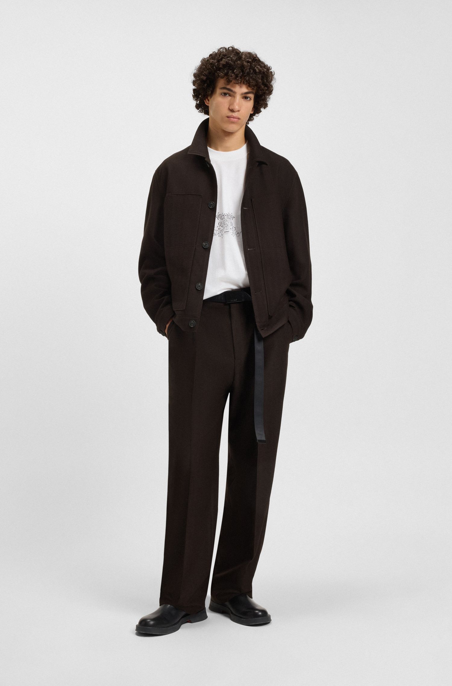 HUGO - Áo thun nam cotton-jersey in họa tiết bộ sưu tập