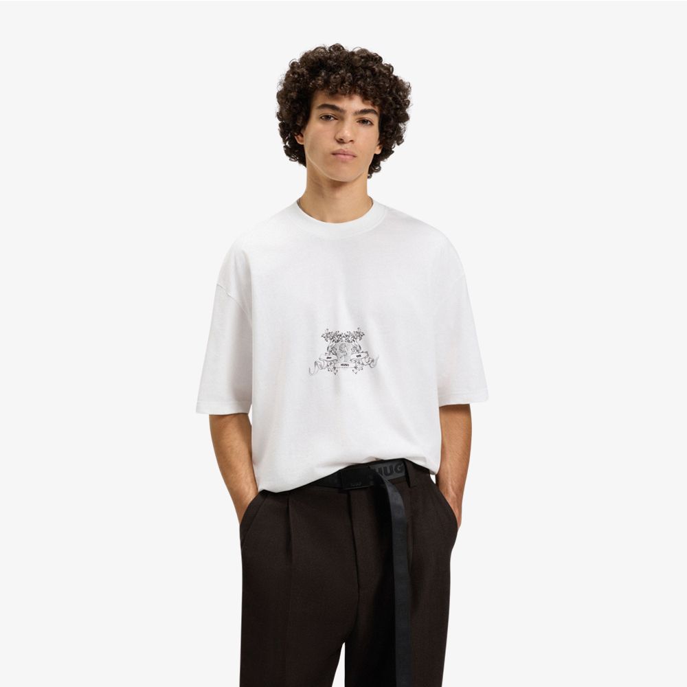 HUGO - Áo thun nam cotton-jersey in họa tiết bộ sưu tập