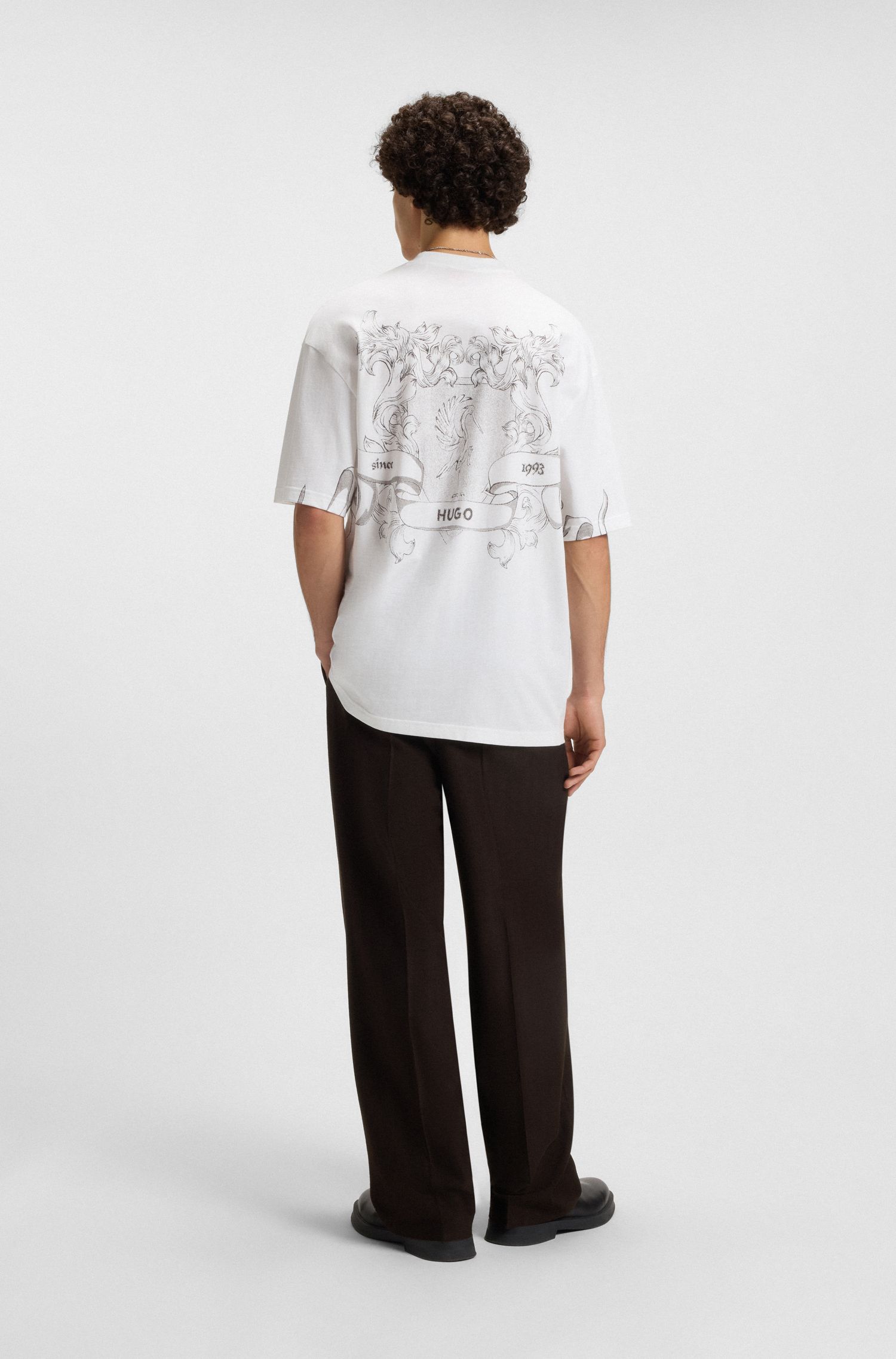 HUGO - Áo thun nam cotton-jersey in họa tiết bộ sưu tập