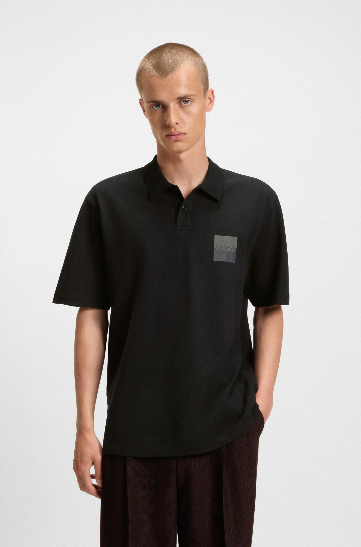Áo polo dáng relaxed fit cotton họa tiết logo tách