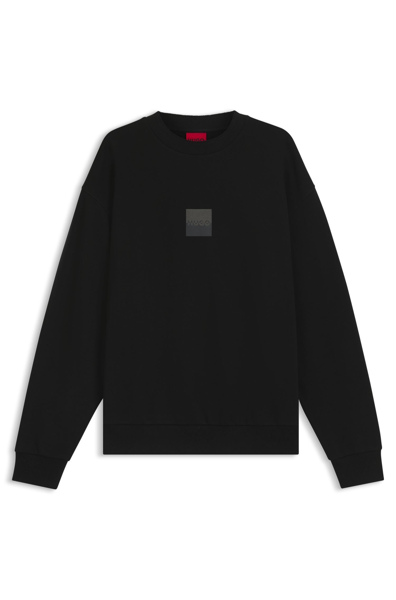 HUGO - Áo nỉ cotton dáng relaxed fit họa tiết logo tách