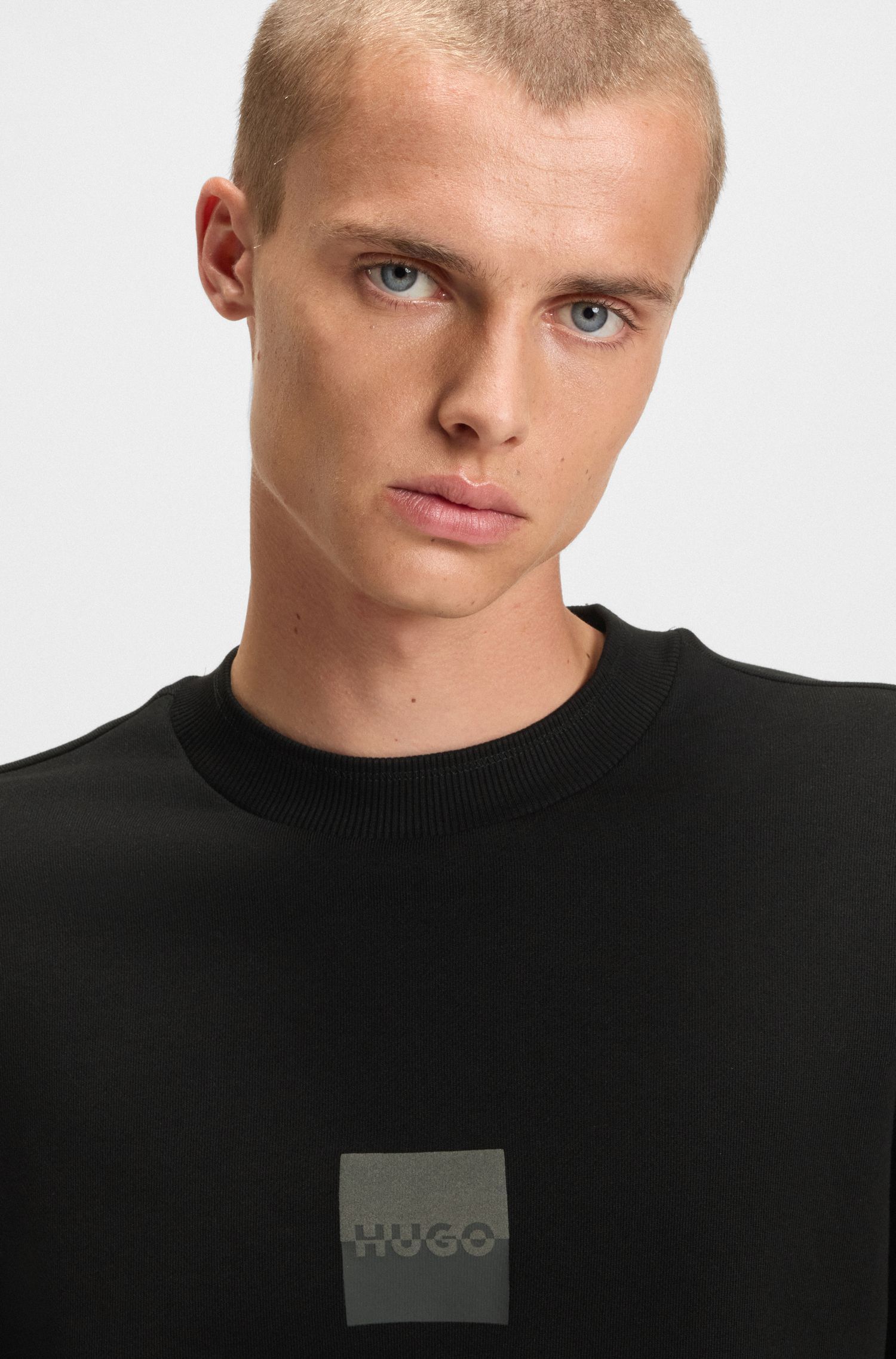 HUGO - Áo nỉ cotton dáng relaxed fit họa tiết logo tách