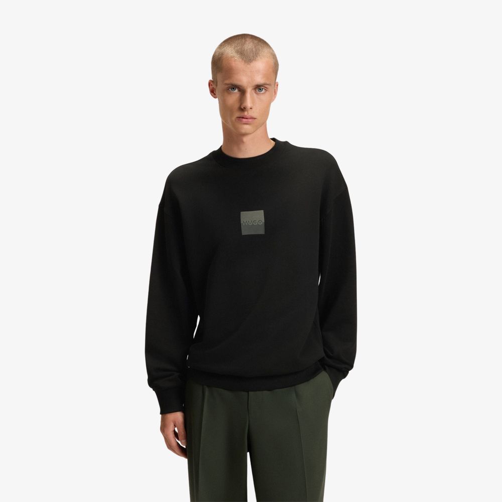 HUGO - Áo nỉ cotton dáng relaxed fit họa tiết logo tách