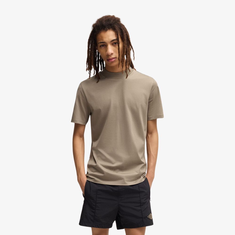 Áo thun cổ đứng dáng slim-fit vải cotton co giãn