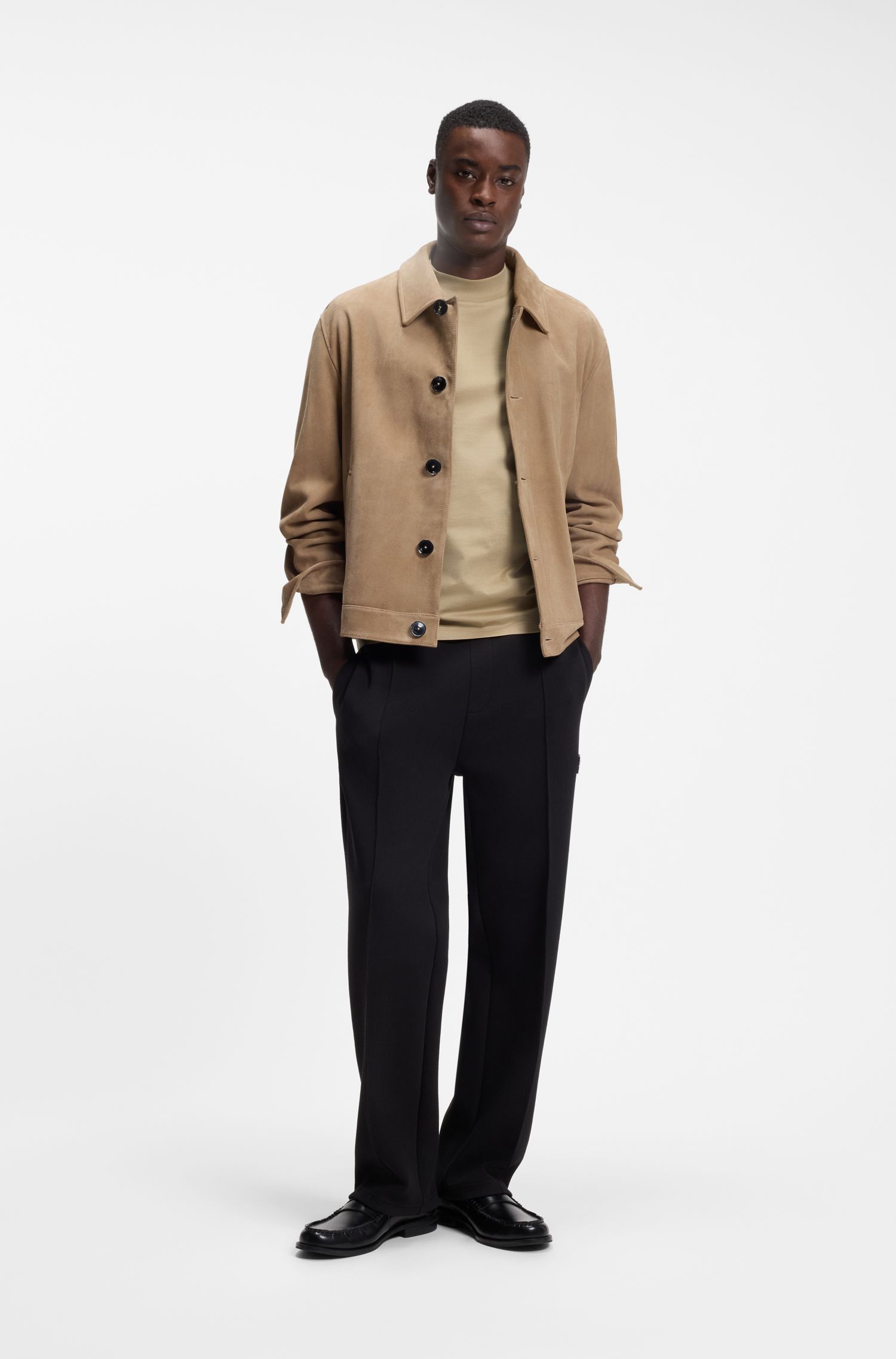 Áo thun cổ đứng dáng slim-fit vải cotton co giãn