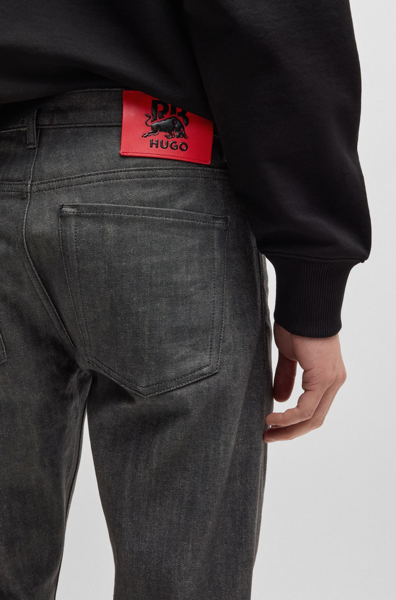 HUGO x RB quần jeans denim co giãn màu xám