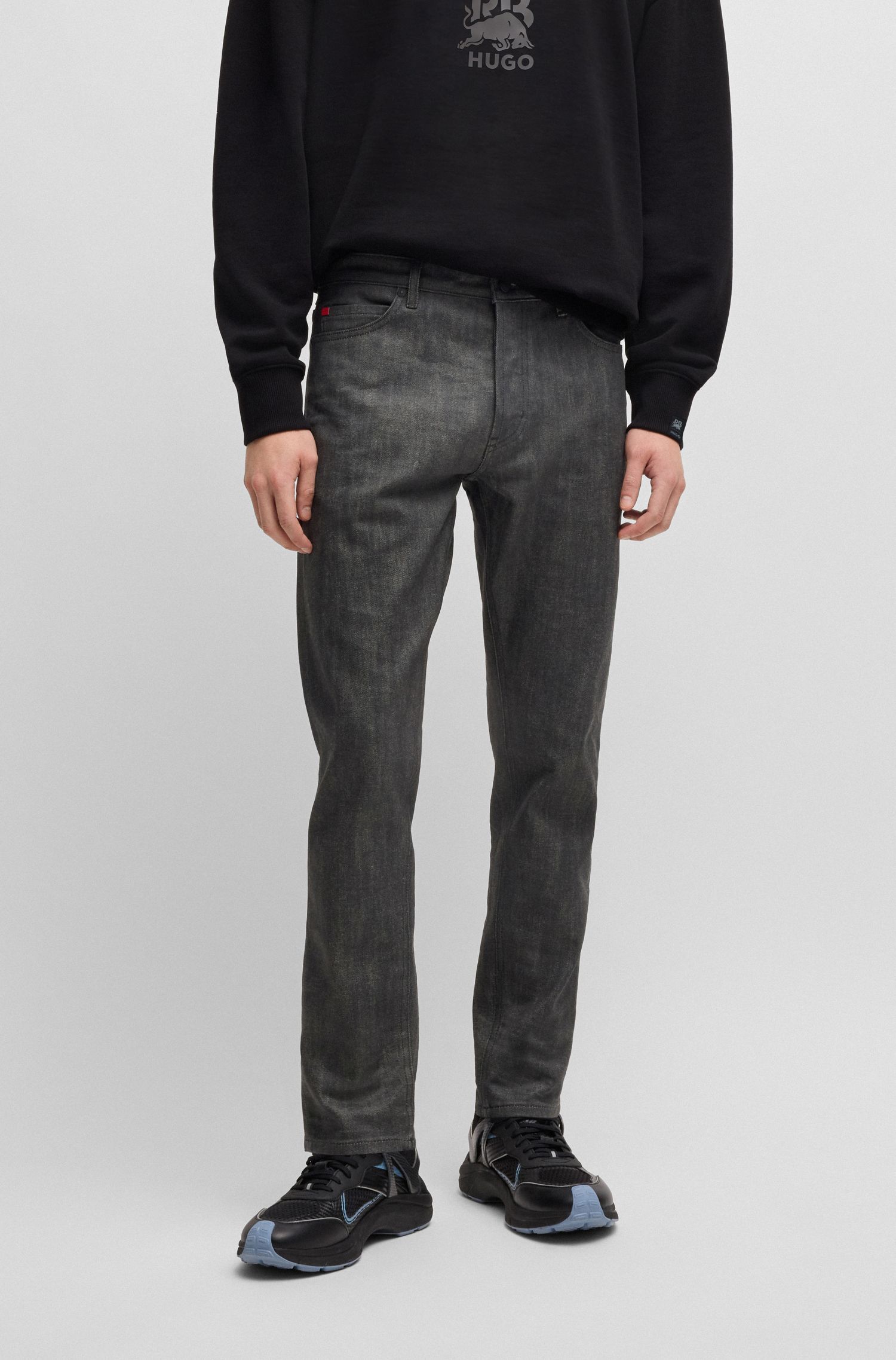 HUGO x RB quần jeans denim co giãn màu xám