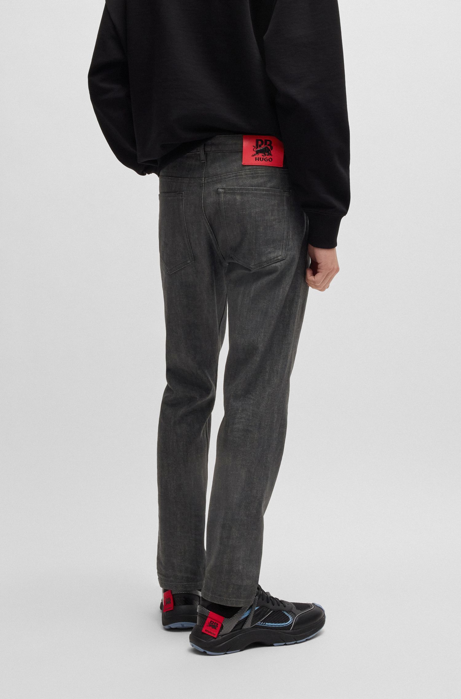 HUGO x RB quần jeans denim co giãn màu xám