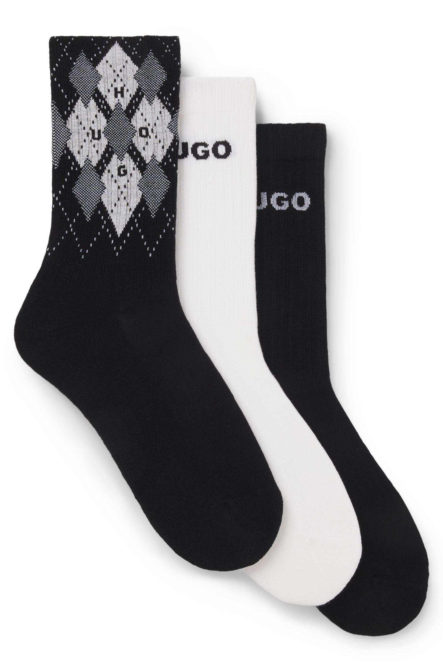 HUGO - Set 3 đôi tất ngắn vải cotton pha