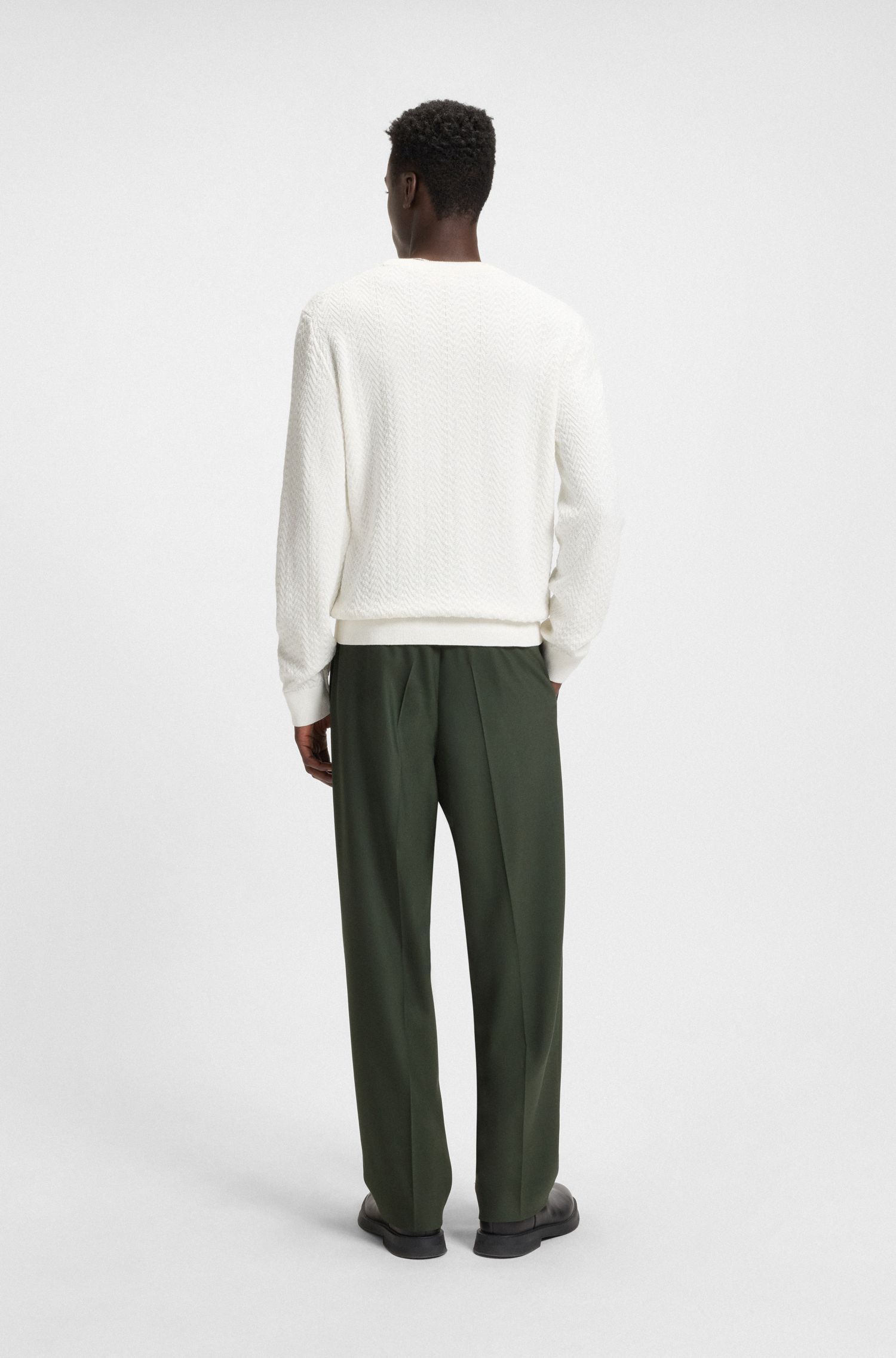 HUGO - Áo len nam vải cotton họa tiết herringbone