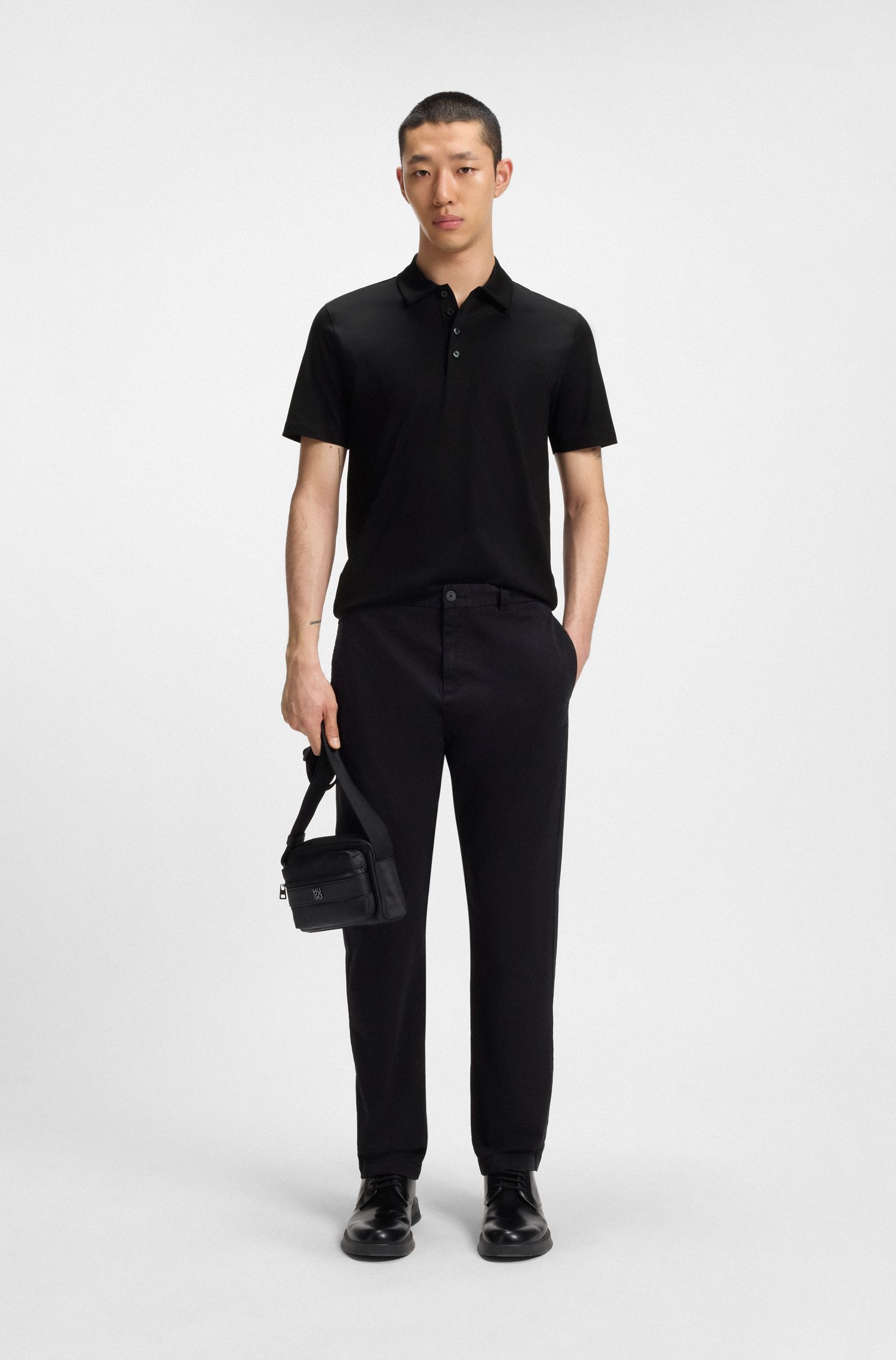 HUGO - Áo polo dáng slim fit cotton mercerized