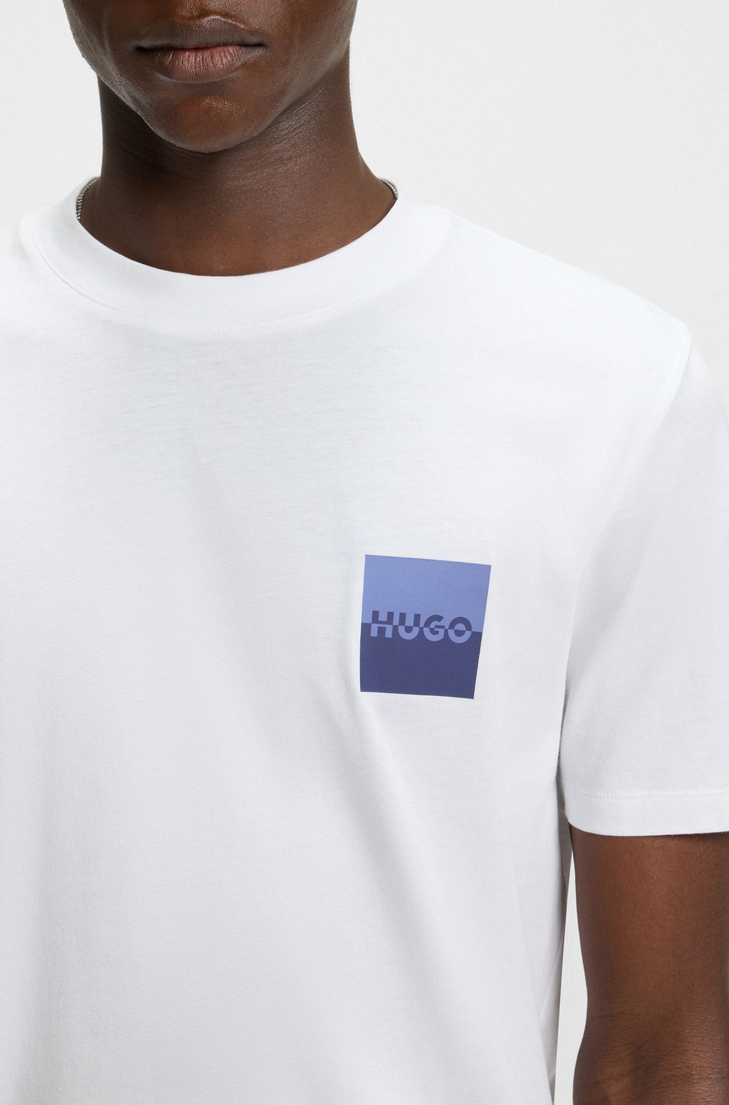 HUGO - Áo thun cotton jersey in logo tách