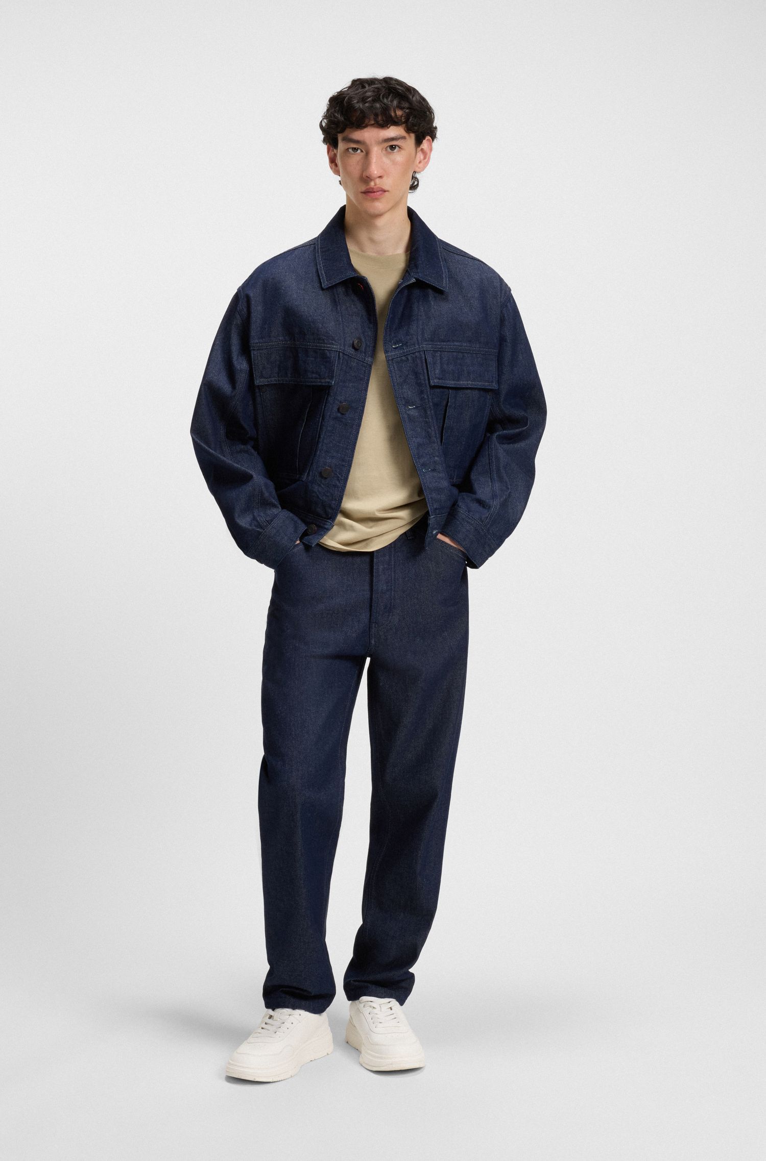 HUGO - Áo thun cotton jersey in logo tách