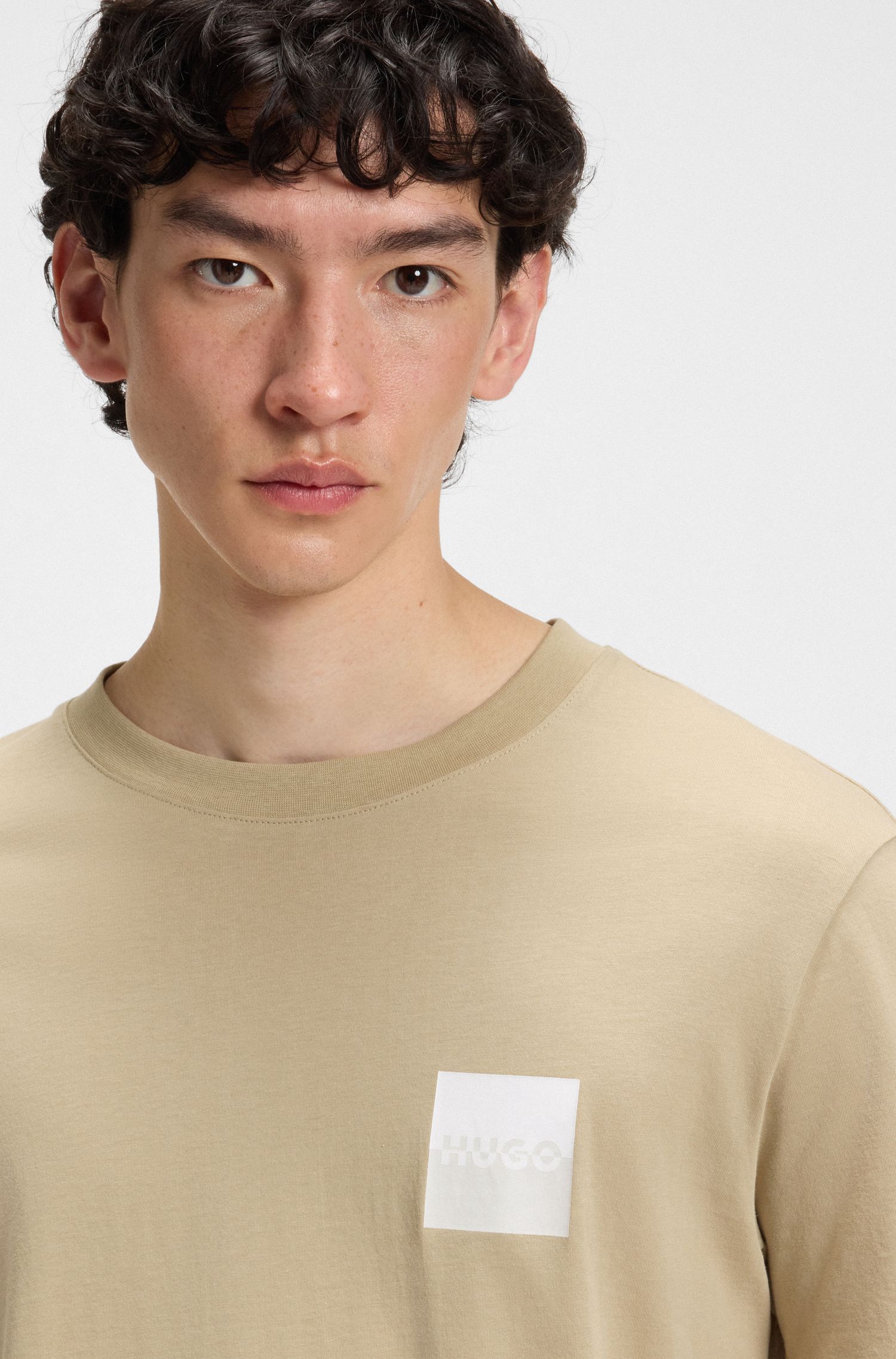 HUGO - Áo thun cotton jersey in logo tách