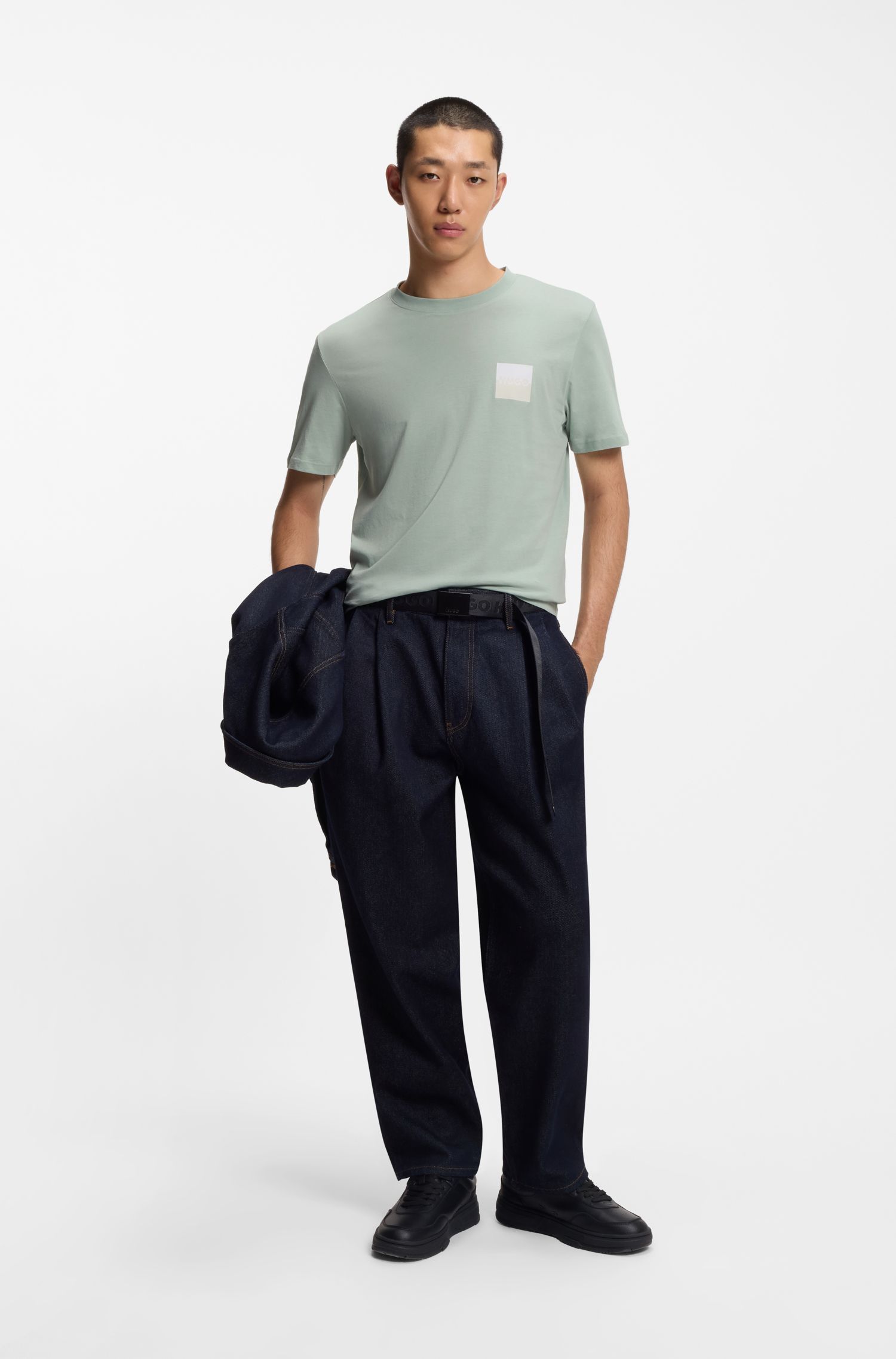 HUGO - Áo thun cotton jersey in logo tách