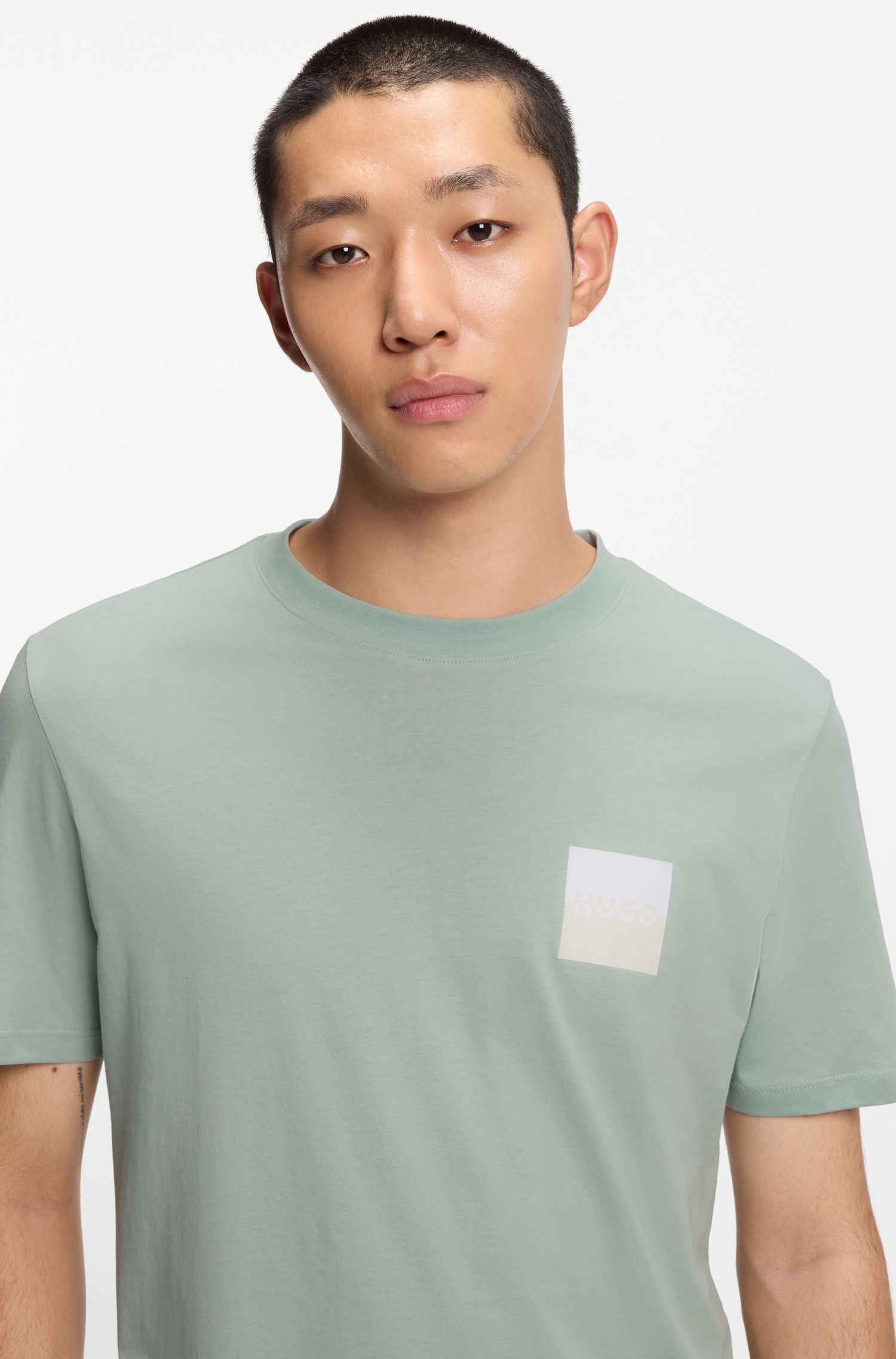 HUGO - Áo thun cotton jersey in logo tách