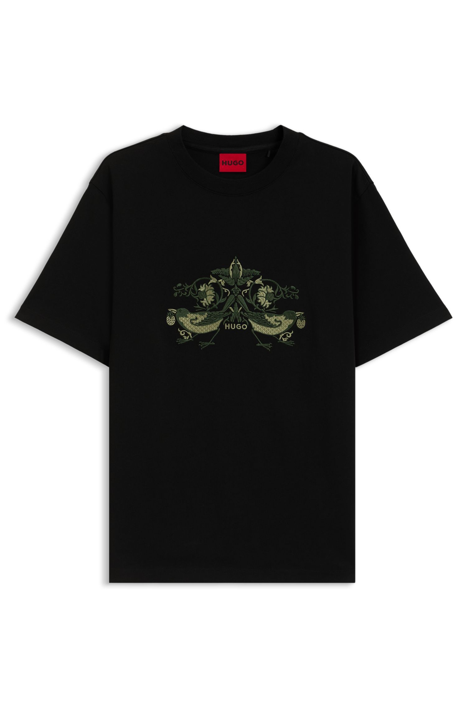HUGO - Áo thun cotton jersey thêu họa tiết