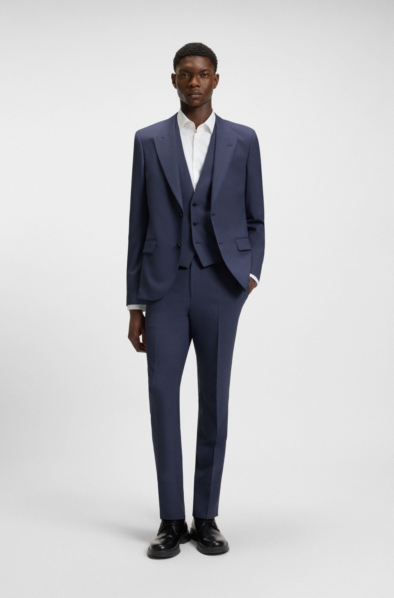HUGO - Bộ vest dáng slim fit vải sharkskin