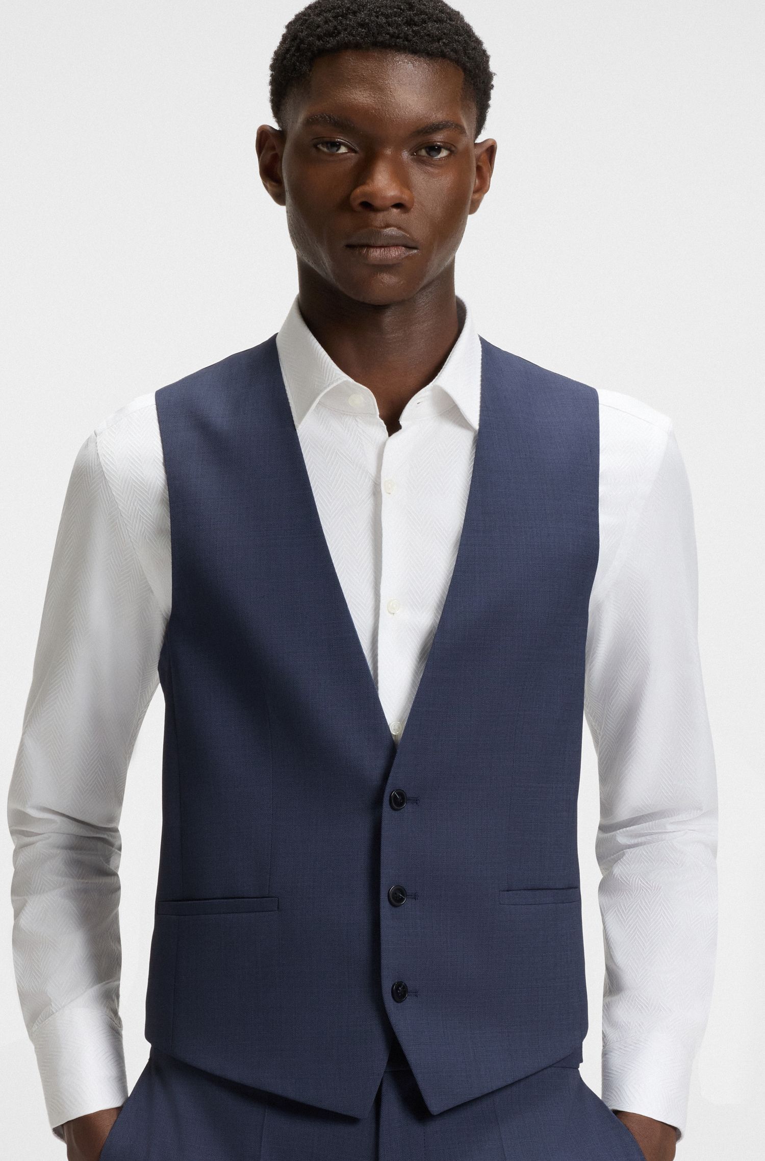 HUGO - Bộ vest dáng slim fit vải sharkskin