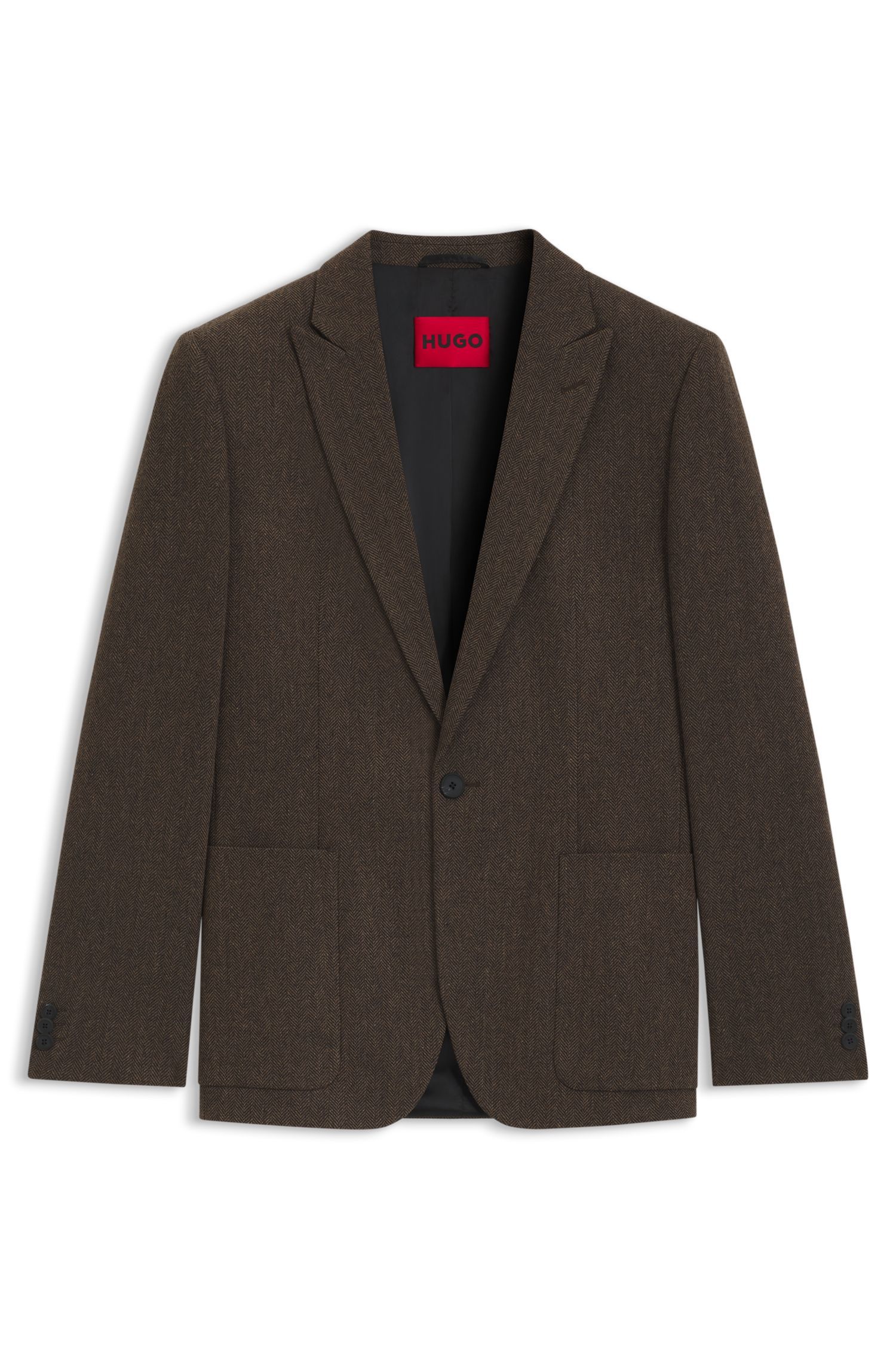 HUGO - Áo blazer dáng extra-slim-fit vải họa tiết herringbone