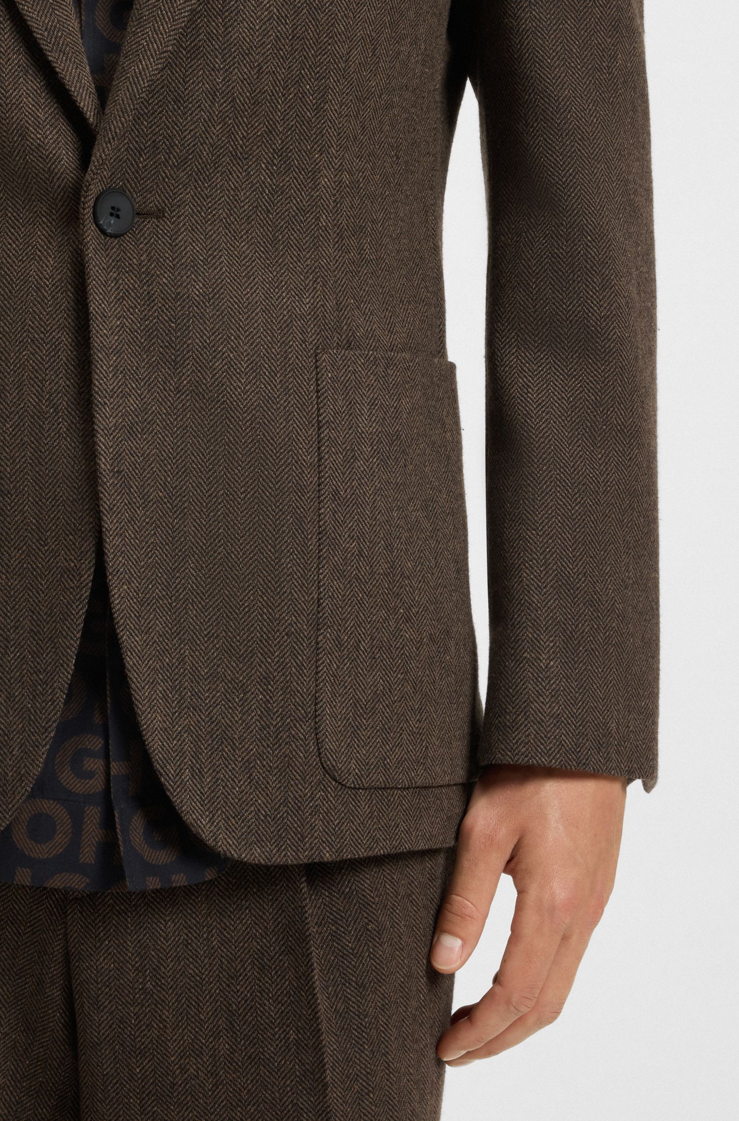 Áo blazer dáng extra-slim-fit vải họa tiết herringbone