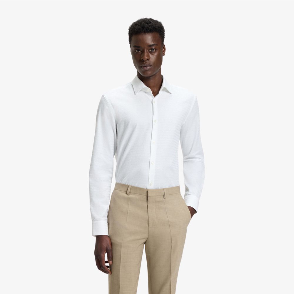 HUGO - Áo sơ mi dáng slim fit vải cotton với logo jacquard