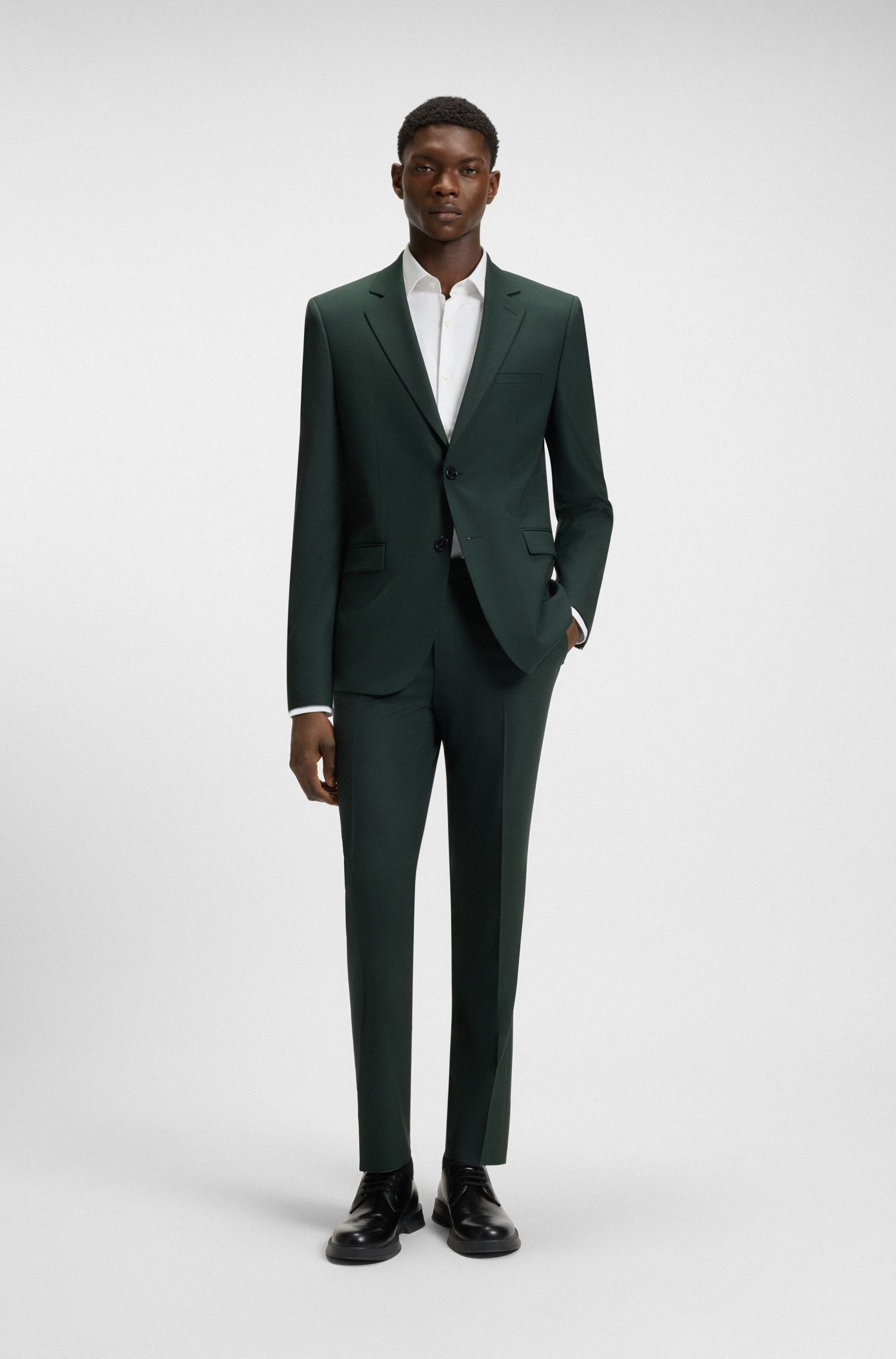 HUGO - Áo sơ mi nam dáng slim fit vải cotton herringbone