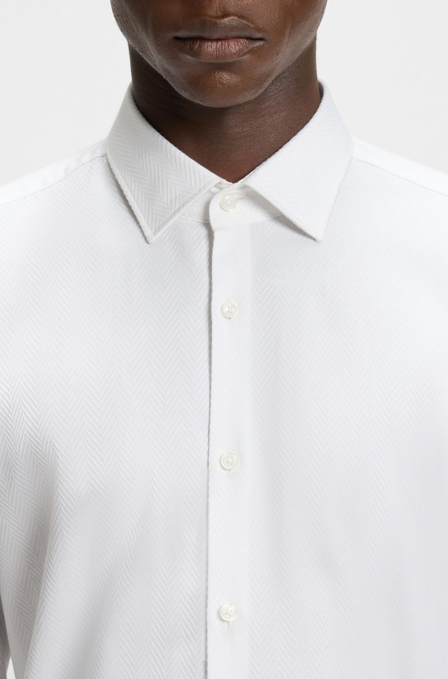 HUGO - Áo sơ mi nam dáng slim fit vải cotton herringbone